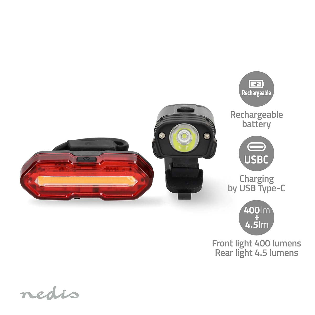 Fahrrad-Licht | Batteriebetrieben | 5 V DC | 3 W | Batterien enthalten | Wiederaufladbar | 400 lm | 4.5 lm | 100 m | 110 °
