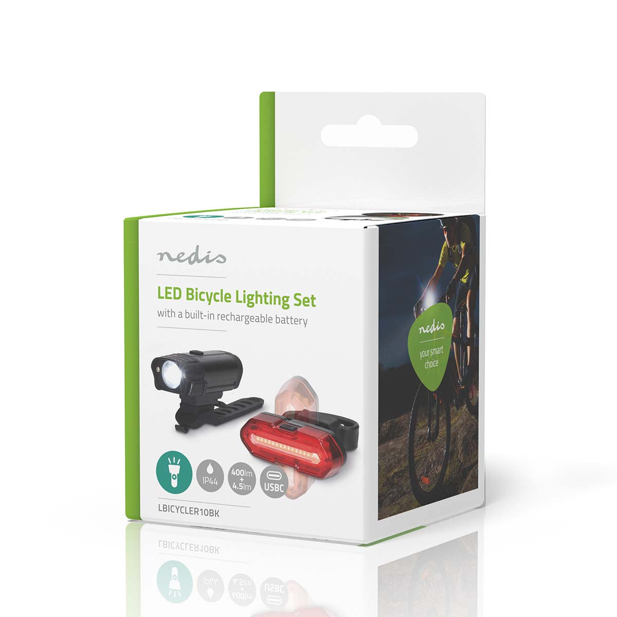Fahrrad-Licht | Batteriebetrieben | 5 V DC | 3 W | Batterien enthalten | Wiederaufladbar | 400 lm | 4.5 lm | 100 m | 110 °