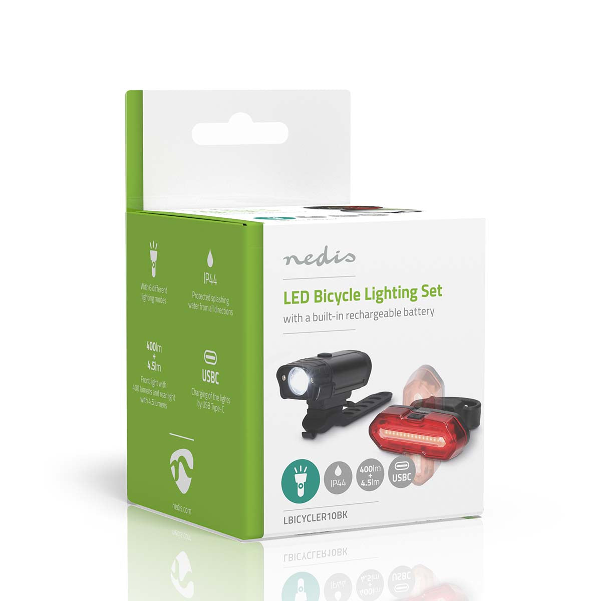 Fahrrad-Licht | Batteriebetrieben | 5 V DC | 3 W | Batterien enthalten | Wiederaufladbar | 400 lm | 4.5 lm | 100 m | 110 °