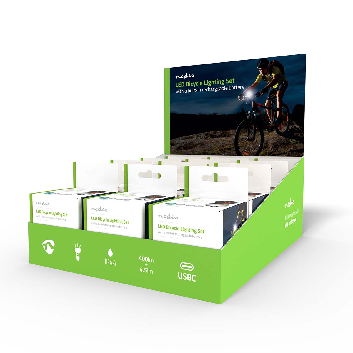 Fahrrad-Licht | Batteriebetrieben | 5 V DC | 3 W | Batterien enthalten | Wiederaufladbar | 400 lm | 4.5 lm | 100 m | 110 °