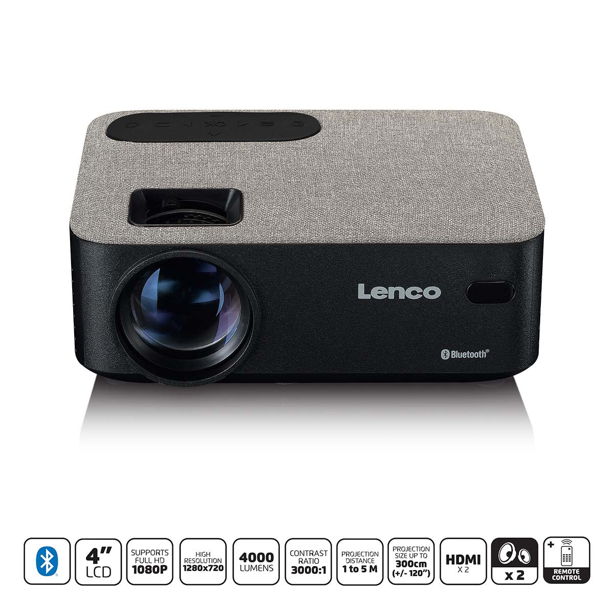 HD 720P LCD-Projektor mit Bluetooth Grau