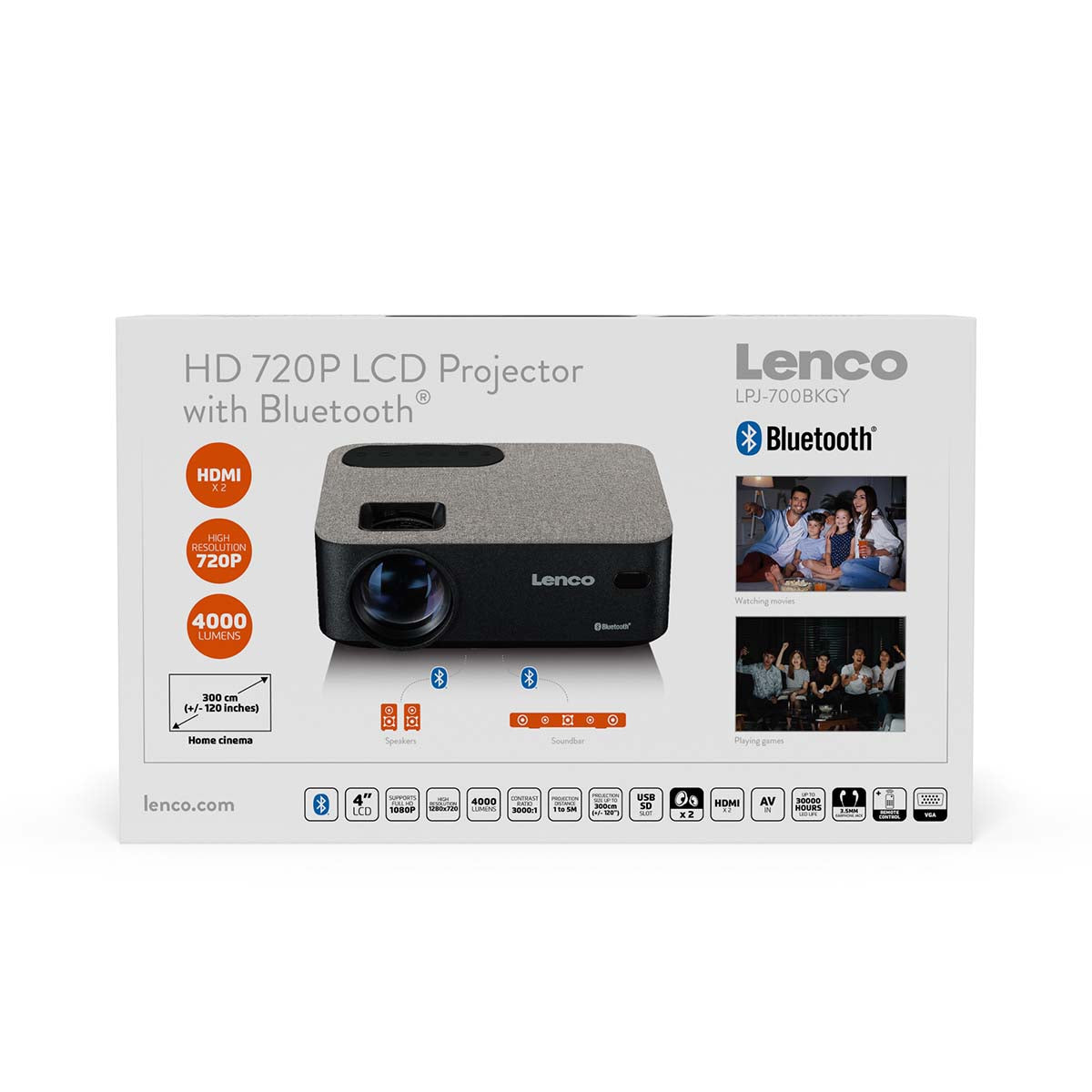 HD 720P LCD-Projektor mit Bluetooth Grau