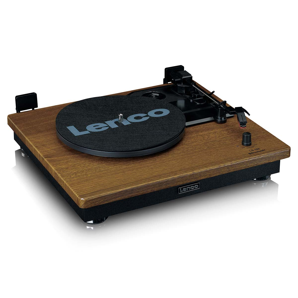 Plattenspieler mit Bluetooth-Empfang und zwei Holzlautsprechern