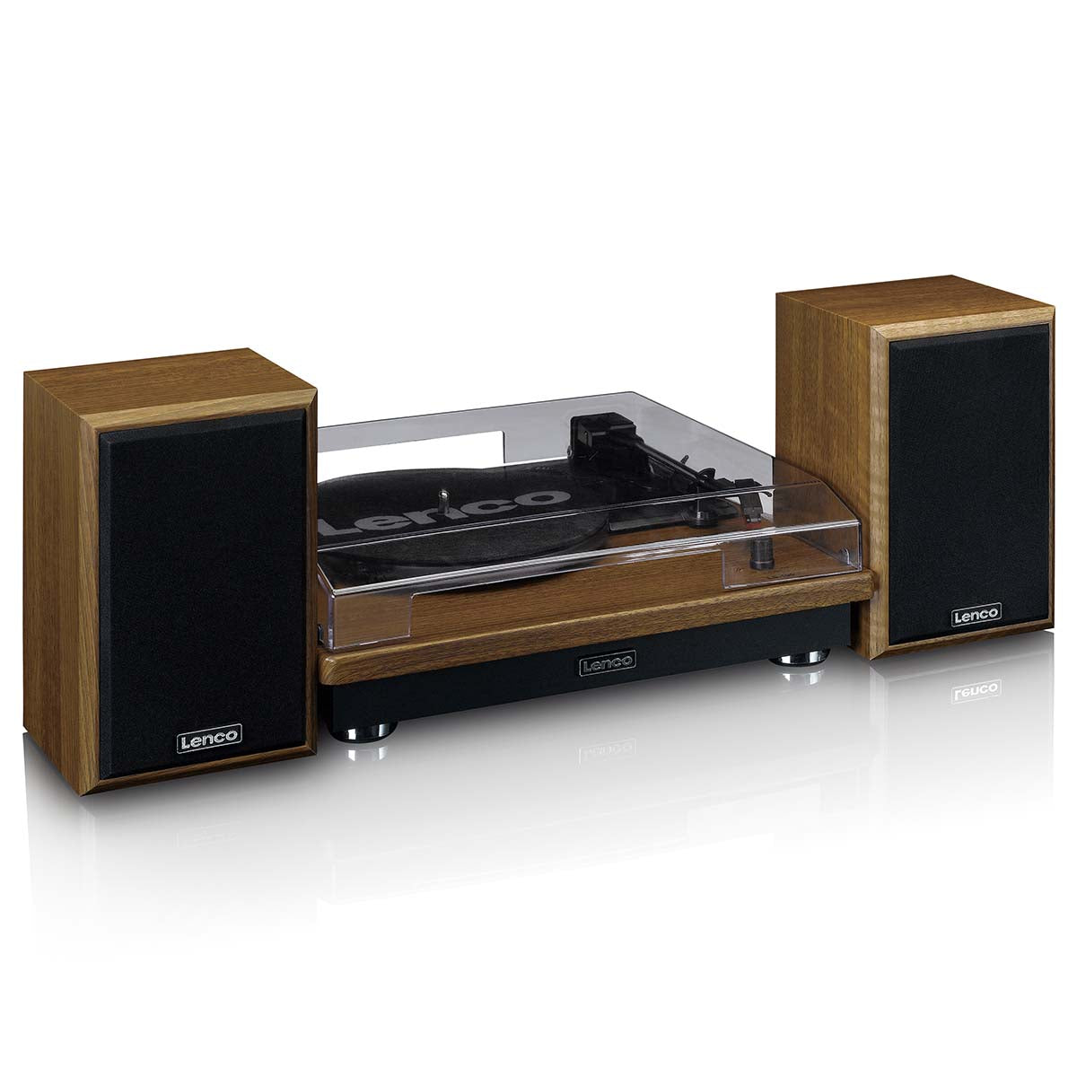 Plattenspieler mit Bluetooth-Empfang und zwei Holzlautsprechern