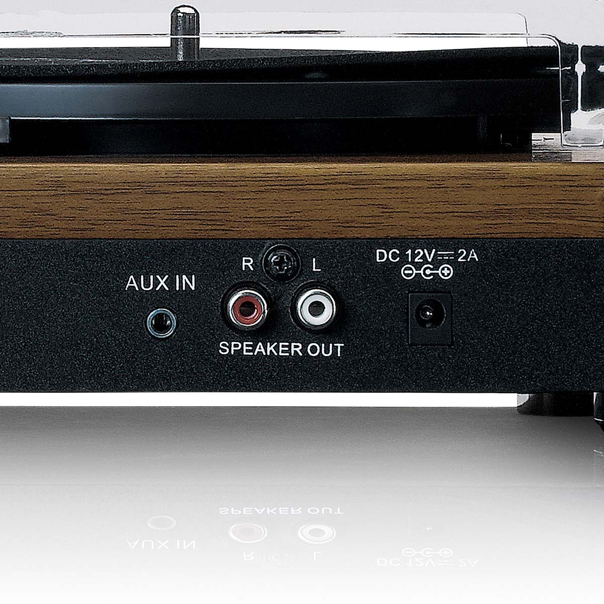 Plattenspieler mit Bluetooth-Empfang und zwei Holzlautsprechern