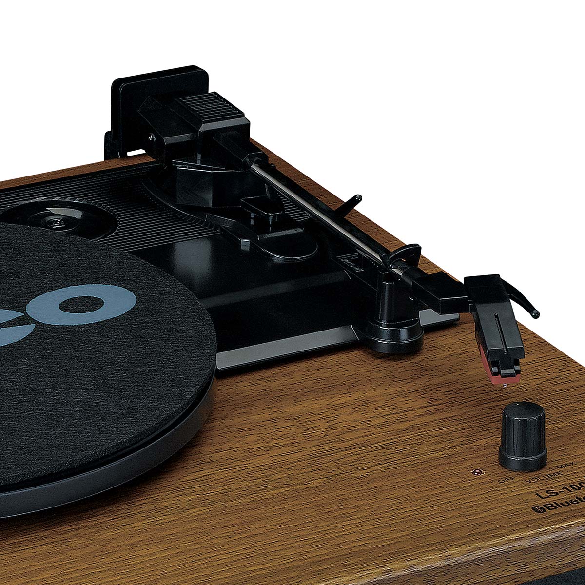 Plattenspieler mit Bluetooth-Empfang und zwei Holzlautsprechern