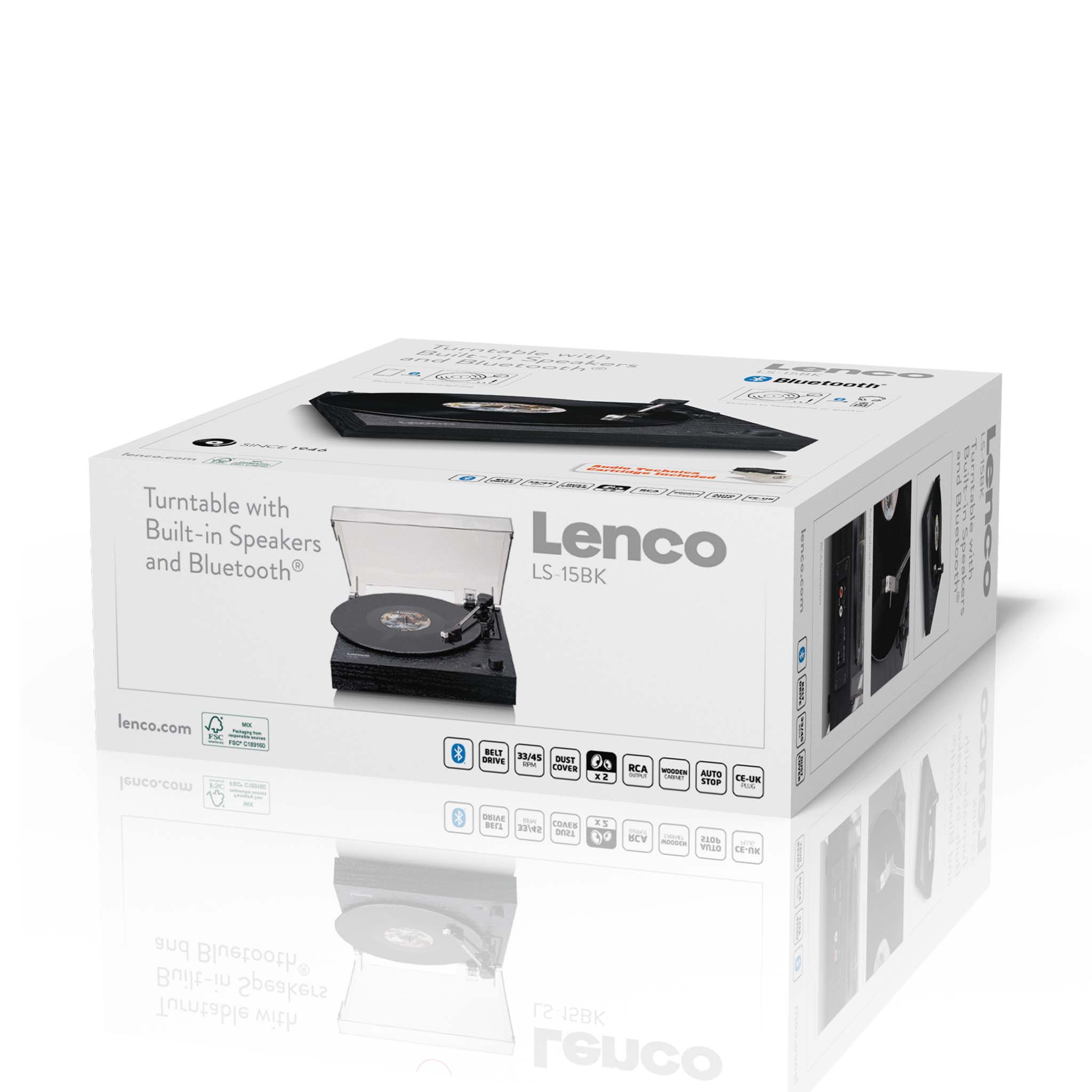 Plattenspieler mit Bluetooth®, zwei eingebauten Lautsprechern und AT3600L Tonabnehmer Schwarz