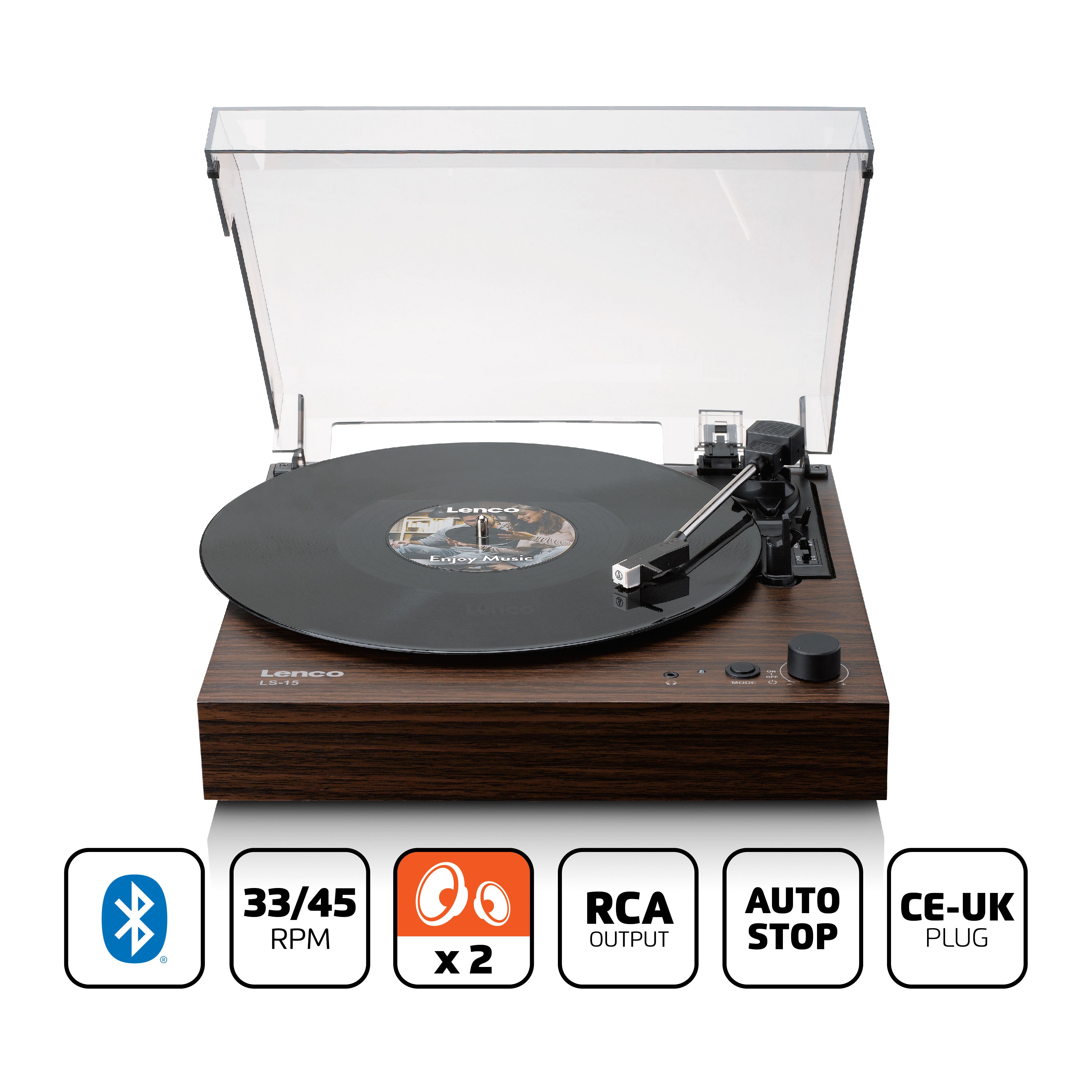 Plattenspieler mit Bluetooth®, zwei eingebauten Lautsprechern und AT3600L Tonabnehmer Wood