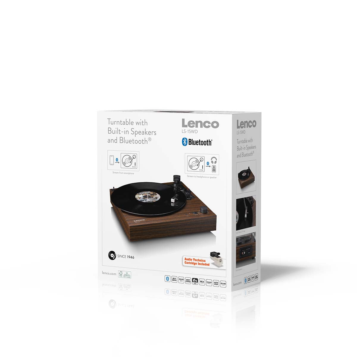 Plattenspieler mit Bluetooth®, zwei eingebauten Lautsprechern und AT3600L Tonabnehmer Wood