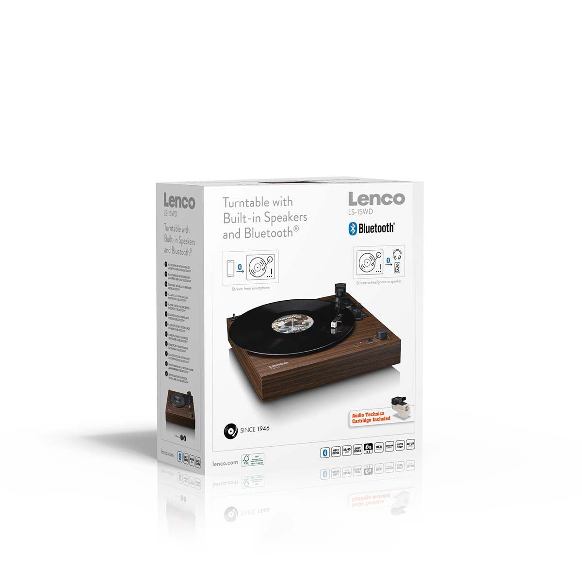 Plattenspieler mit Bluetooth®, zwei eingebauten Lautsprechern und AT3600L Tonabnehmer Wood