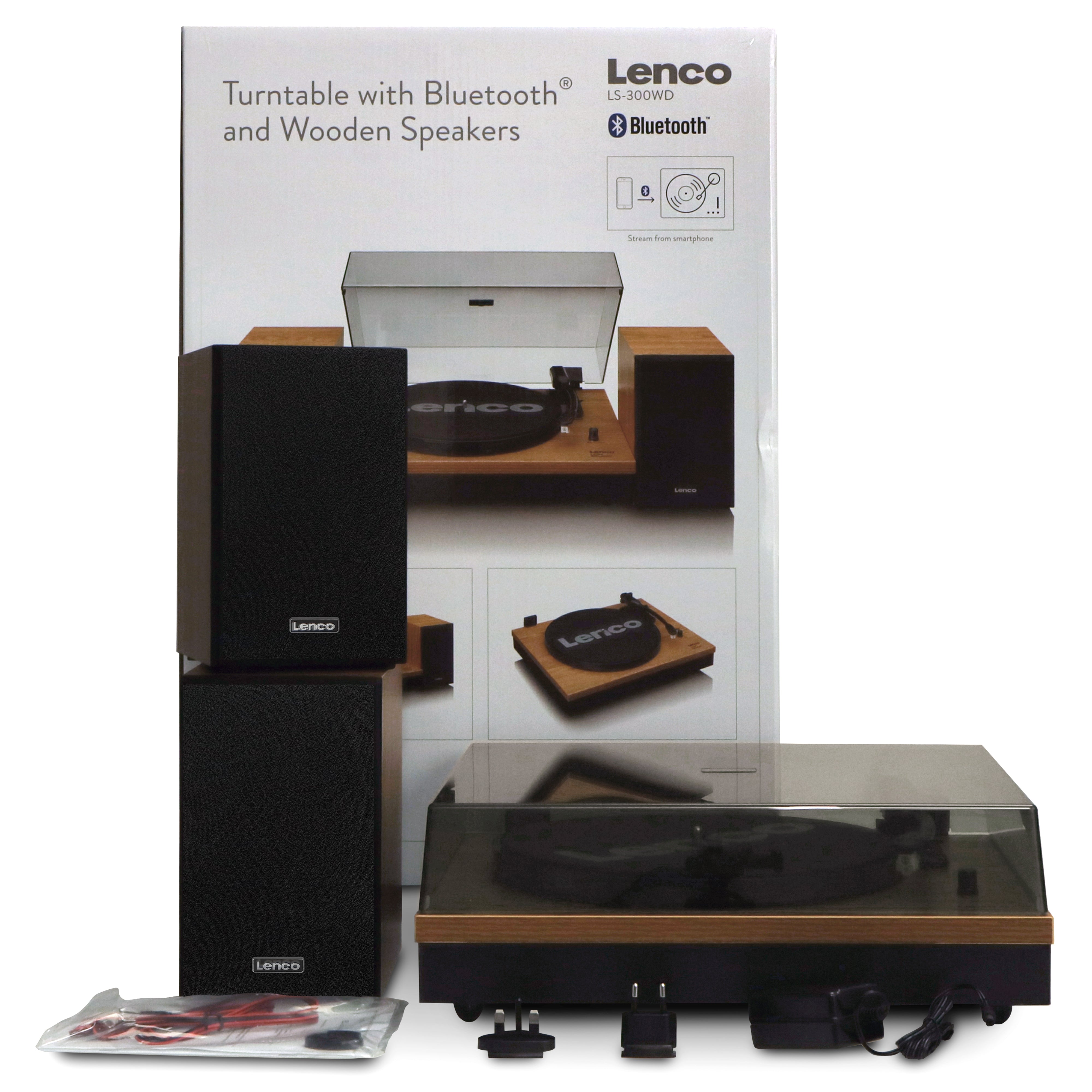 Plattenspieler mit Bluetooth® und zwei separaten Lautsprechern Wood