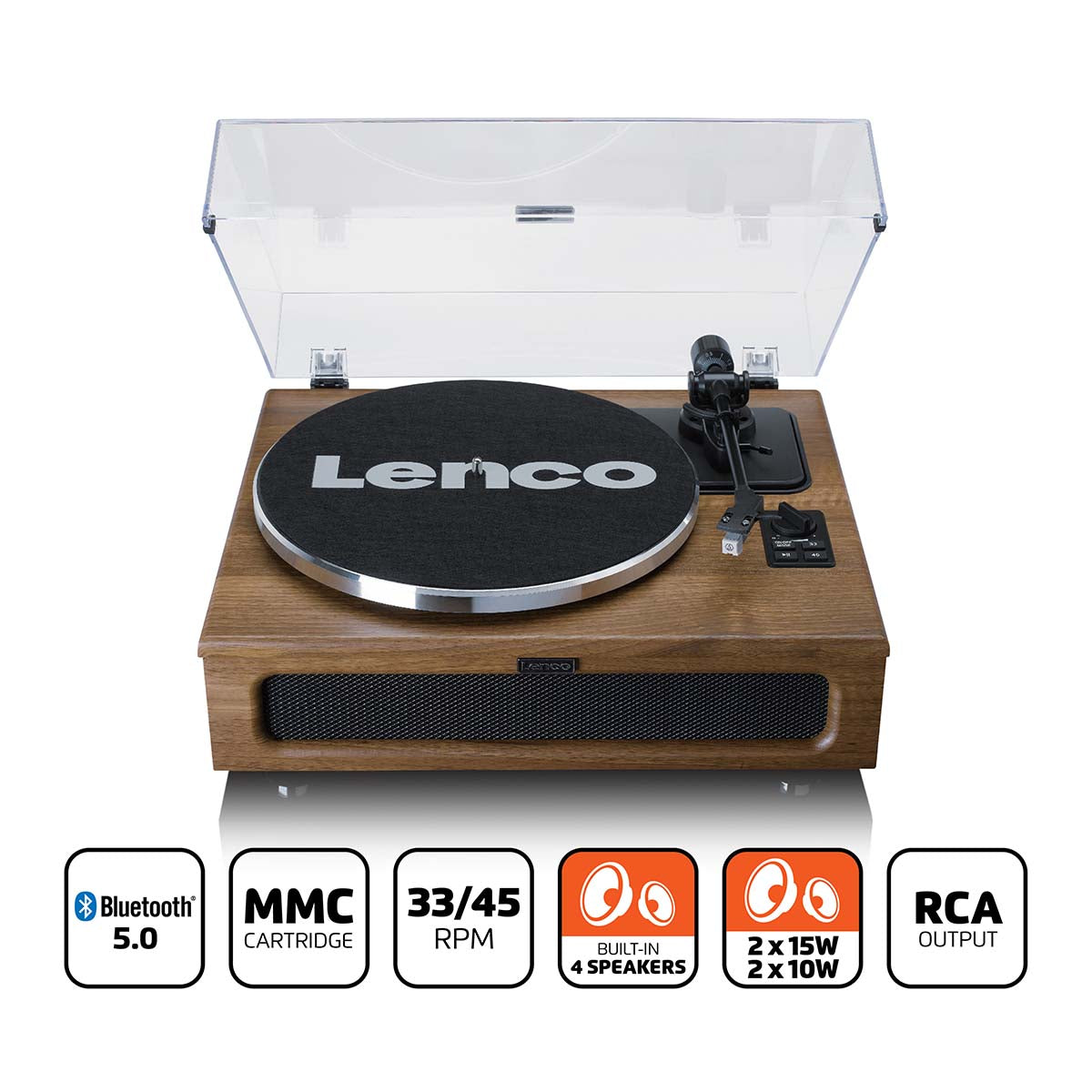Plattenspieler mit 4 eingebauten Lautsprechern und Bluetooth-Empfang Wood