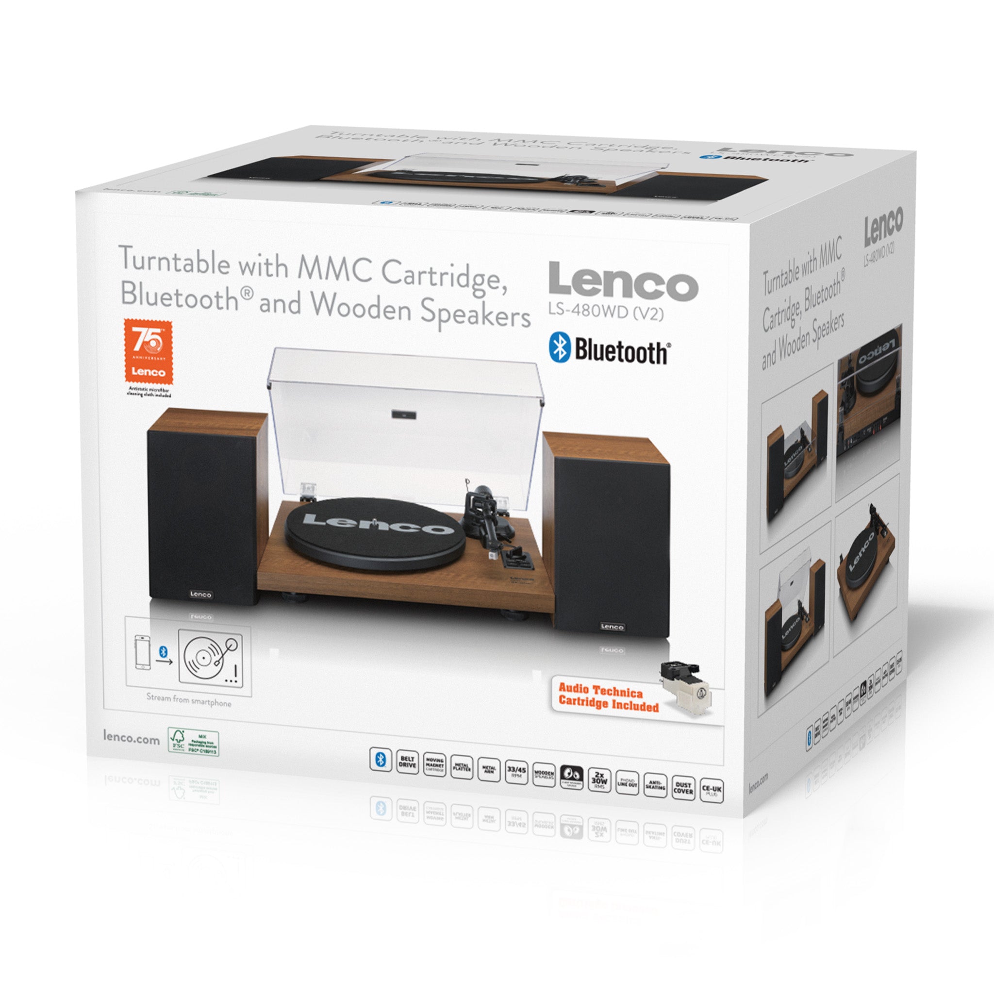 Plattenspieler mit integriertem Verstärker und Bluetooth® plus 2 externe Lautsprecher Wood