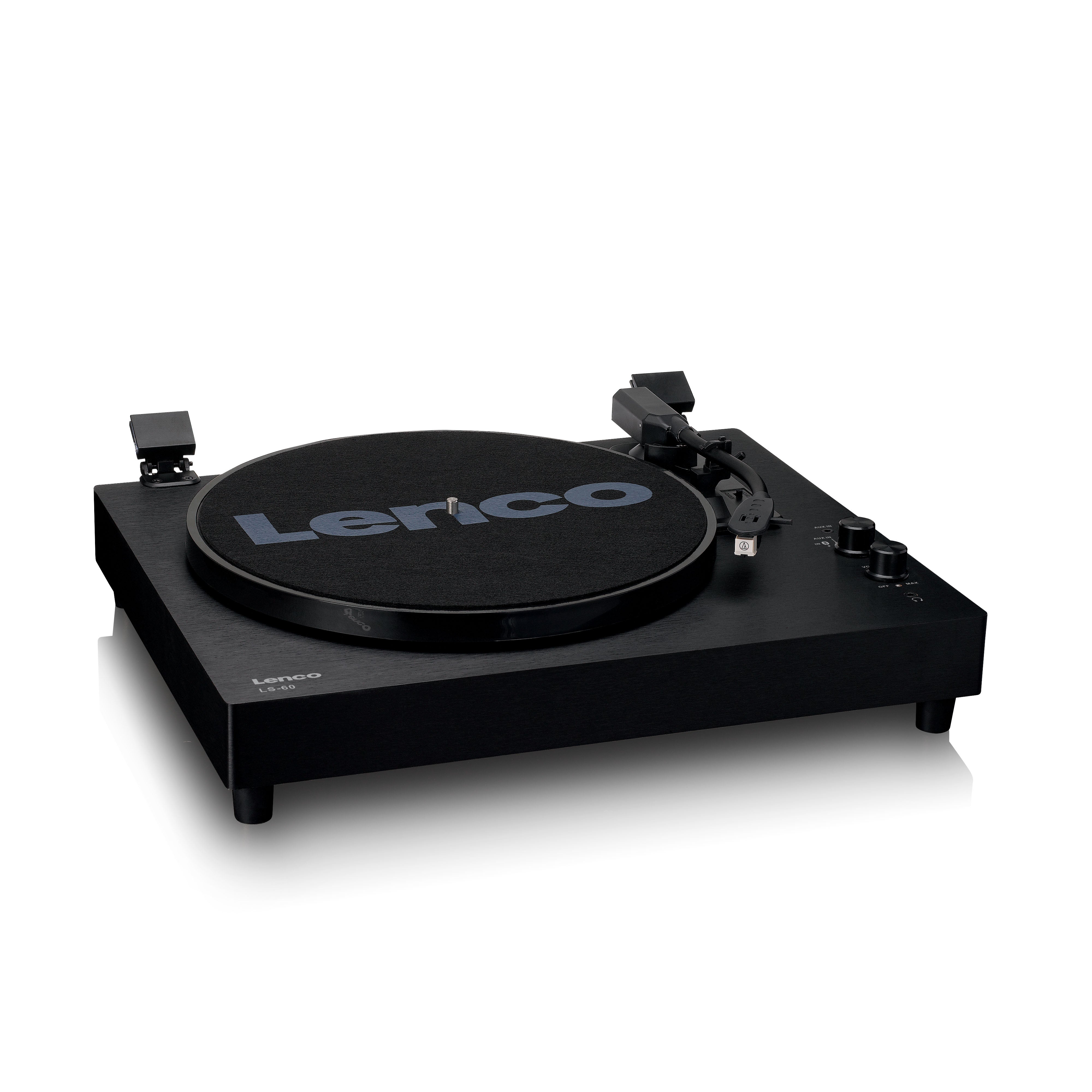 Plattenspieler aus Holz mit eingebauten Lautsprechern und Bluetooth®