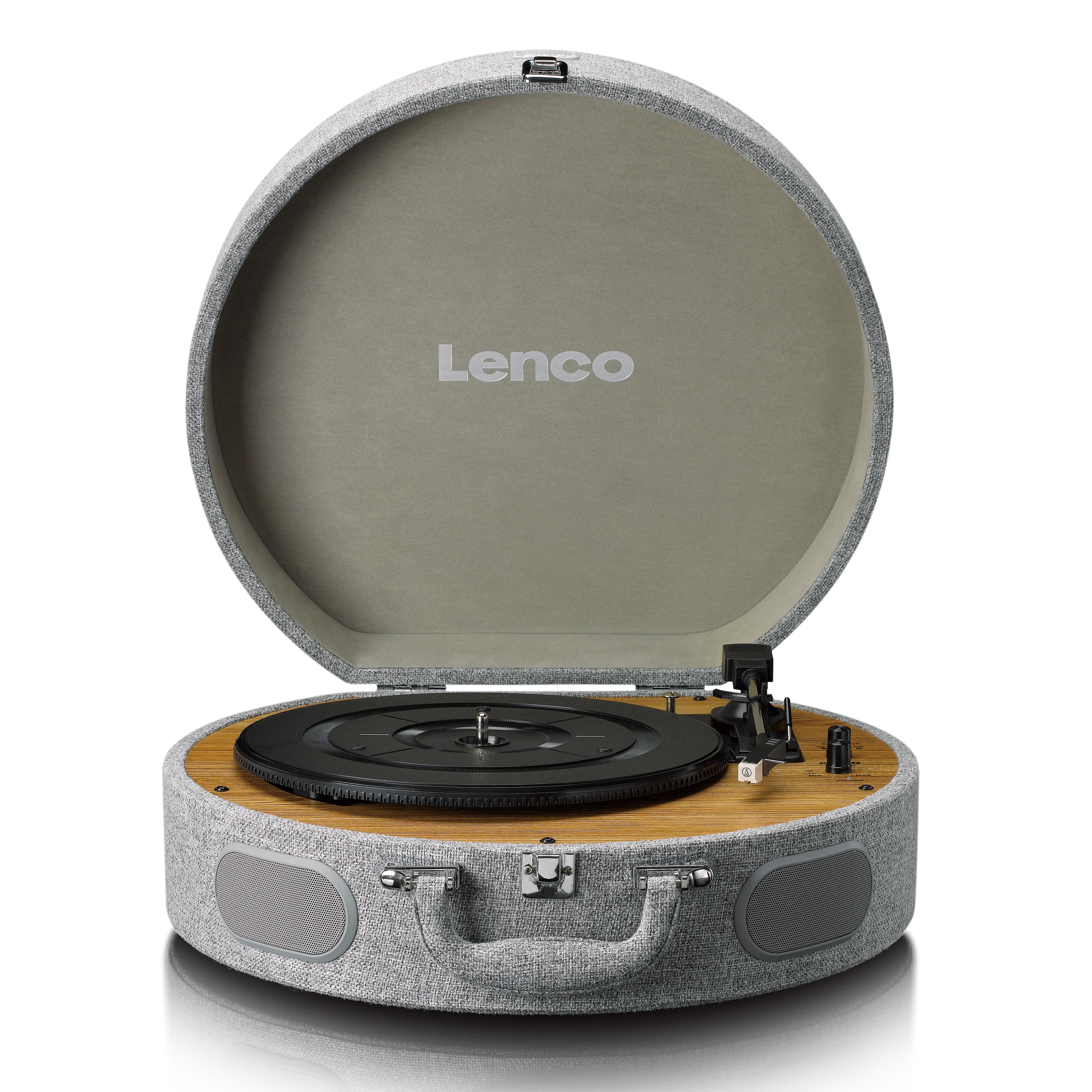 Retro-Schallplattenspieler aus Holz mit eingebauten Lautsprechern, Bluetooth® und AT3600L Tonabnehmer Grau
