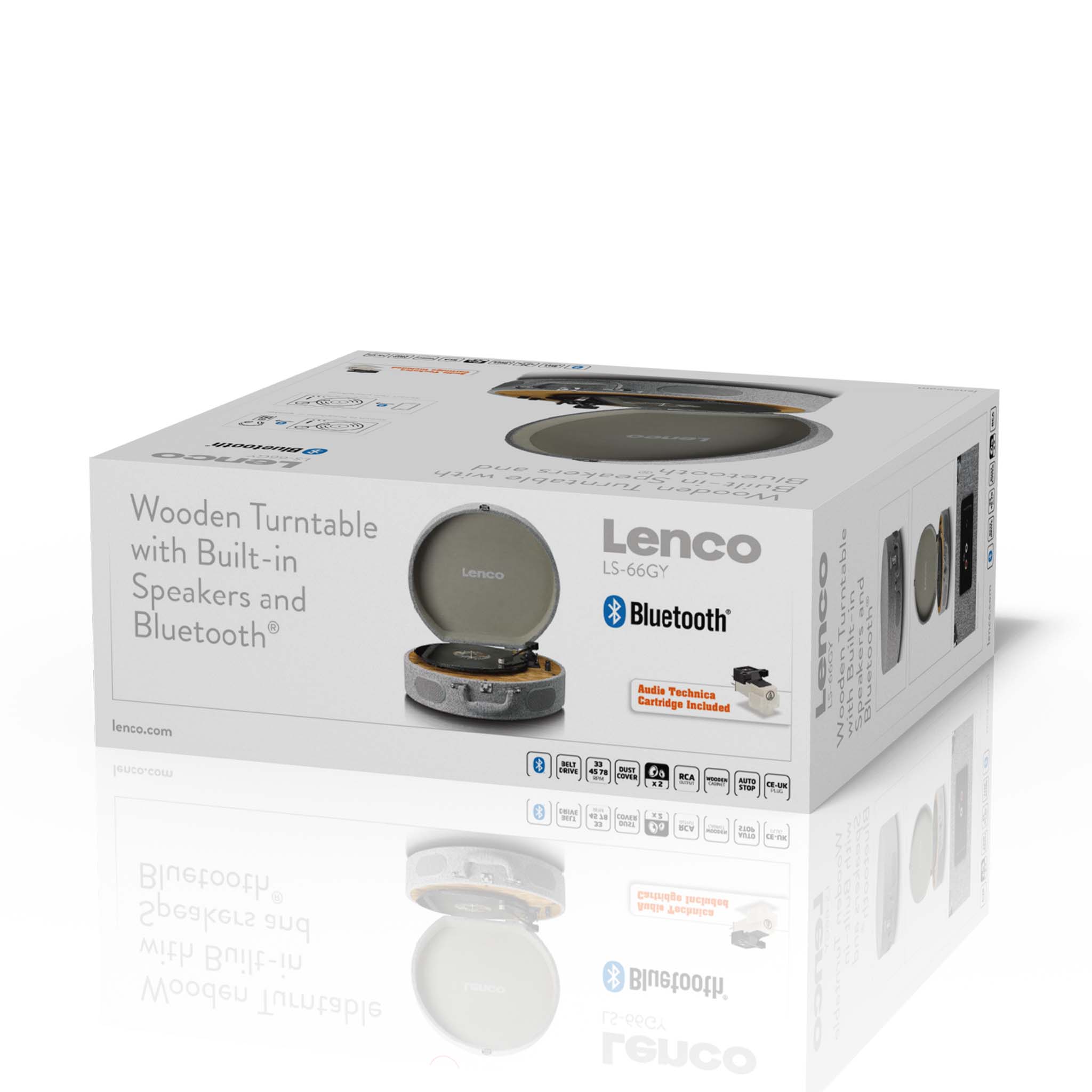 Retro-Schallplattenspieler aus Holz mit eingebauten Lautsprechern, Bluetooth® und AT3600L Tonabnehmer Grau
