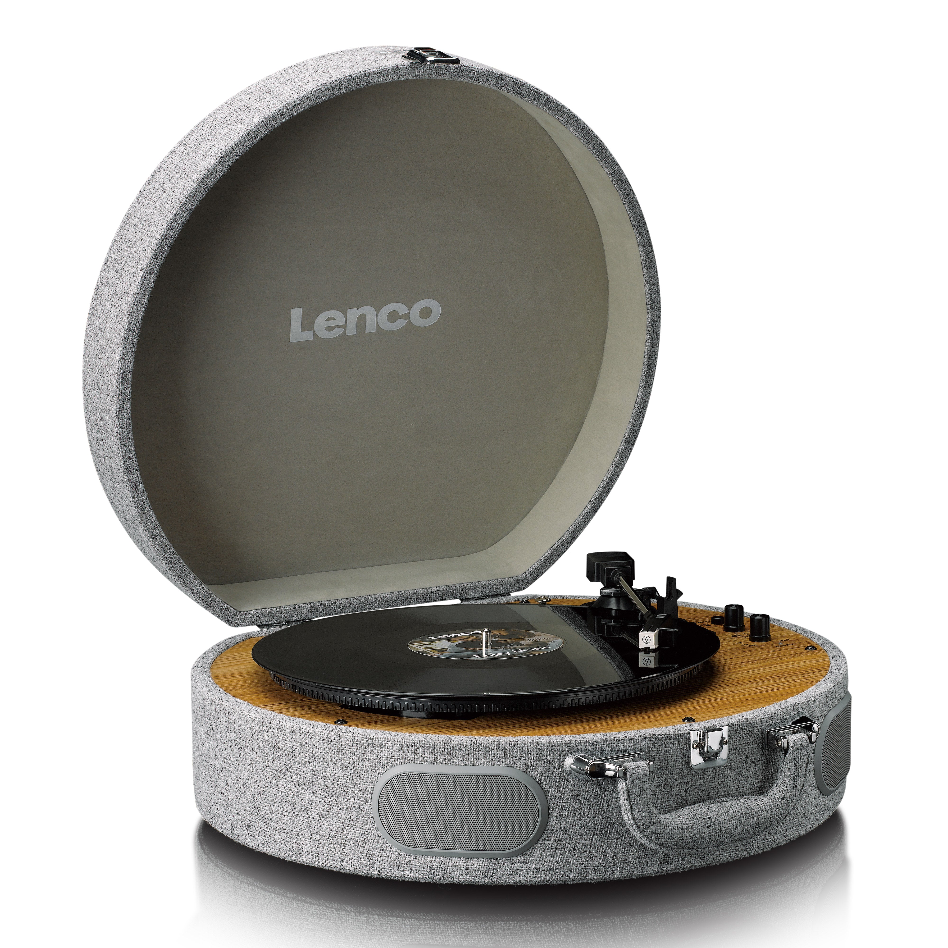 Retro-Schallplattenspieler aus Holz mit eingebauten Lautsprechern, Bluetooth® und AT3600L Tonabnehmer Grau