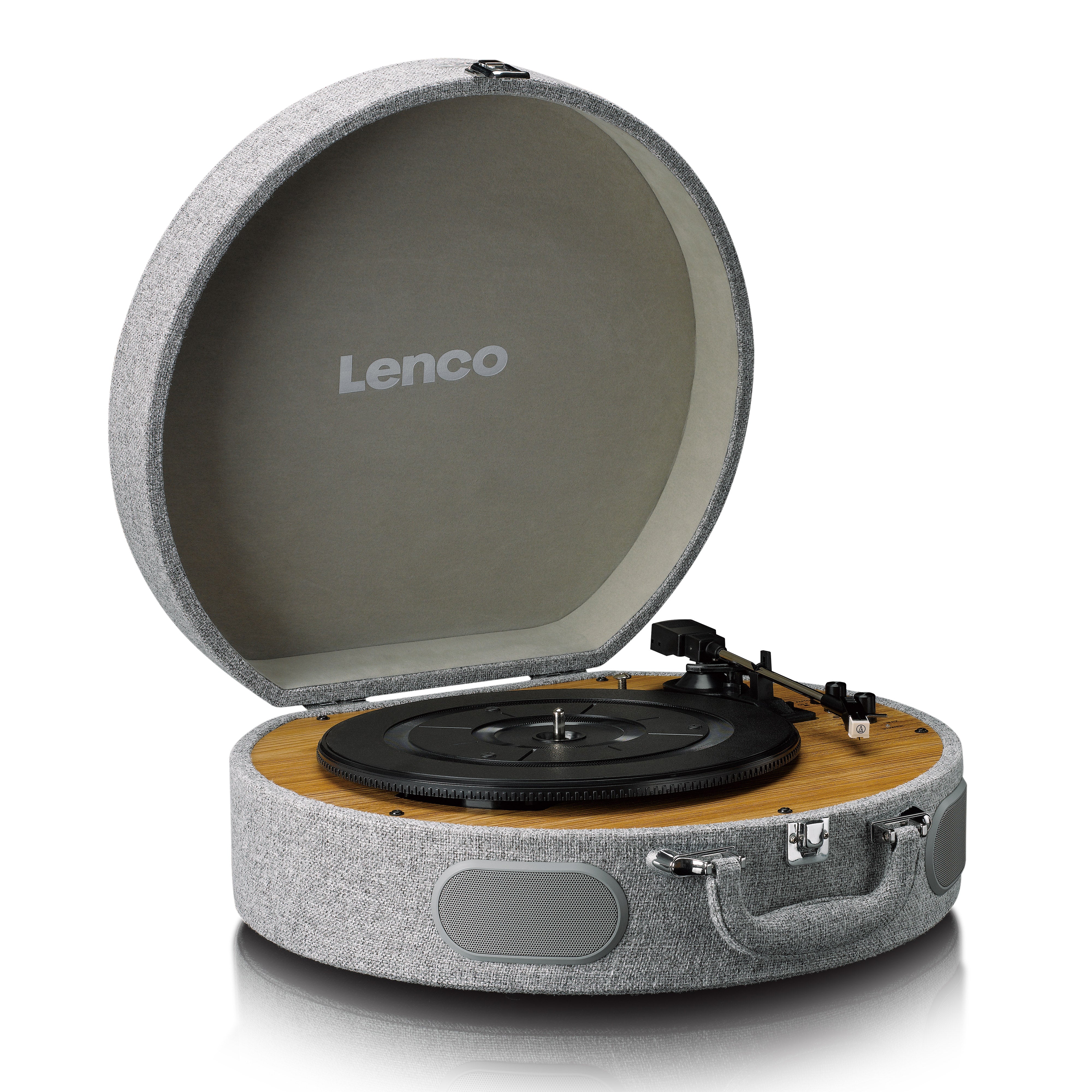 Retro-Schallplattenspieler aus Holz mit eingebauten Lautsprechern, Bluetooth® und AT3600L Tonabnehmer Grau