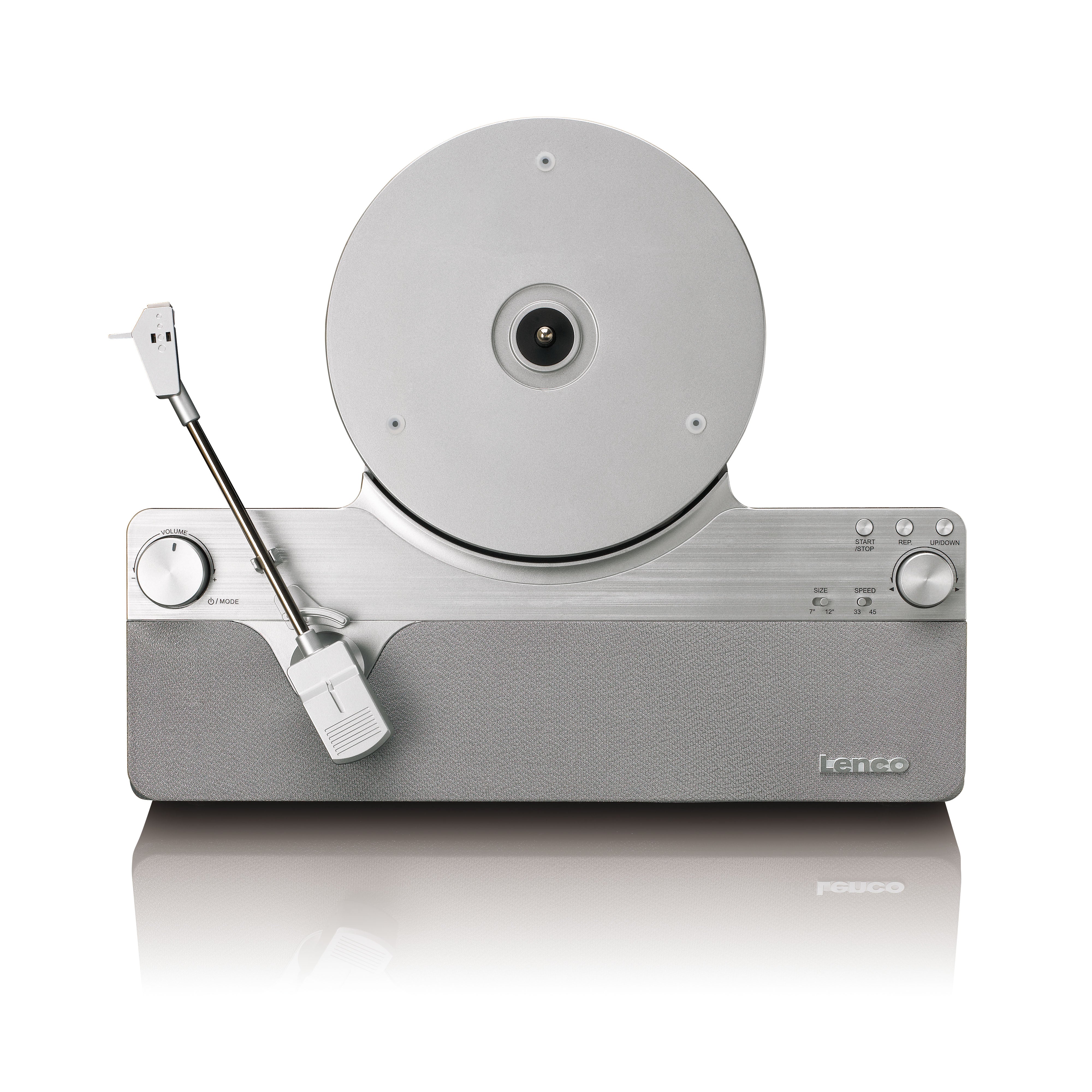 Vollautomatischer vertikaler Plattenspieler mit eingebauten Lautsprechern und Bluetooth® Silver