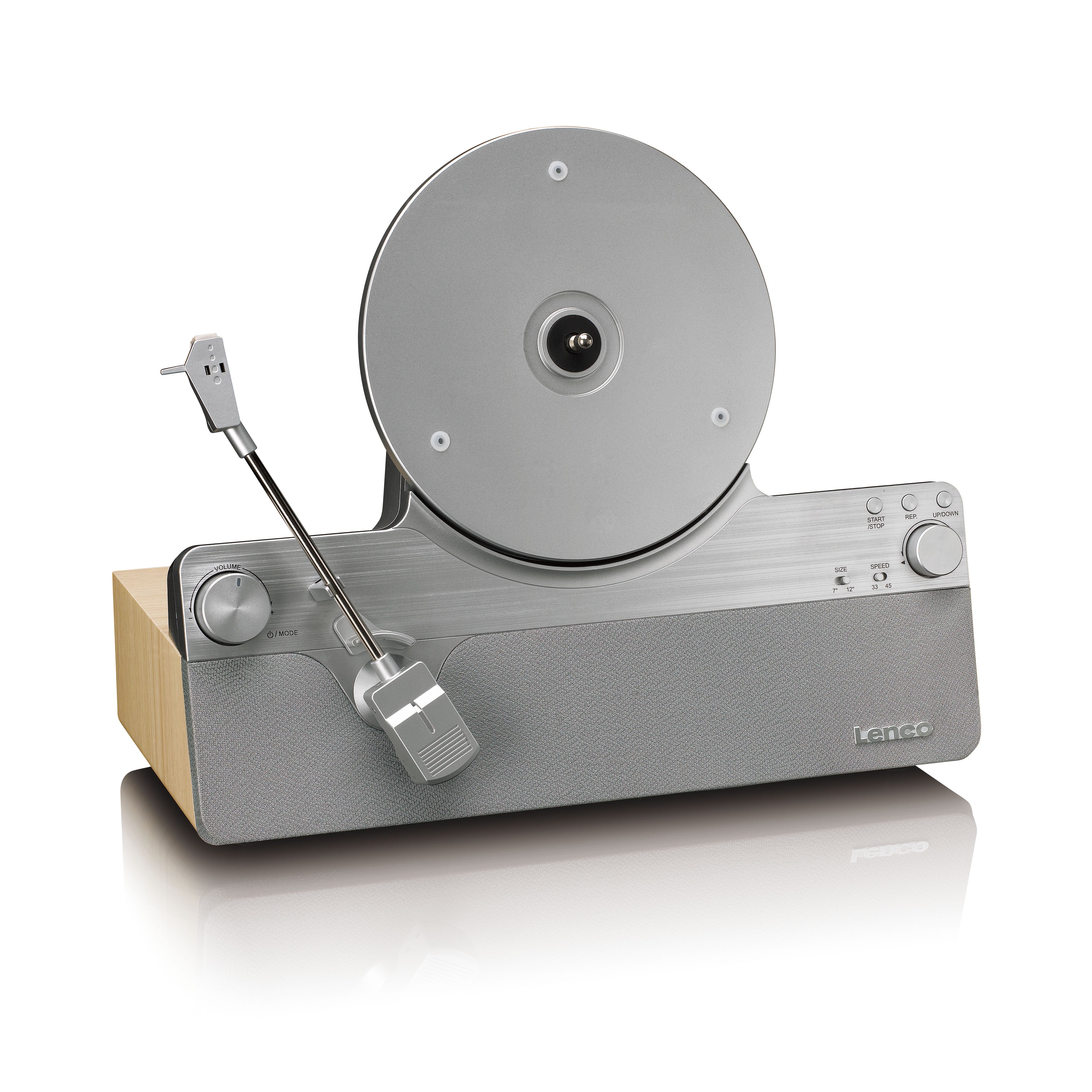 Vollautomatischer vertikaler Plattenspieler mit eingebauten Lautsprechern und Bluetooth® Silver