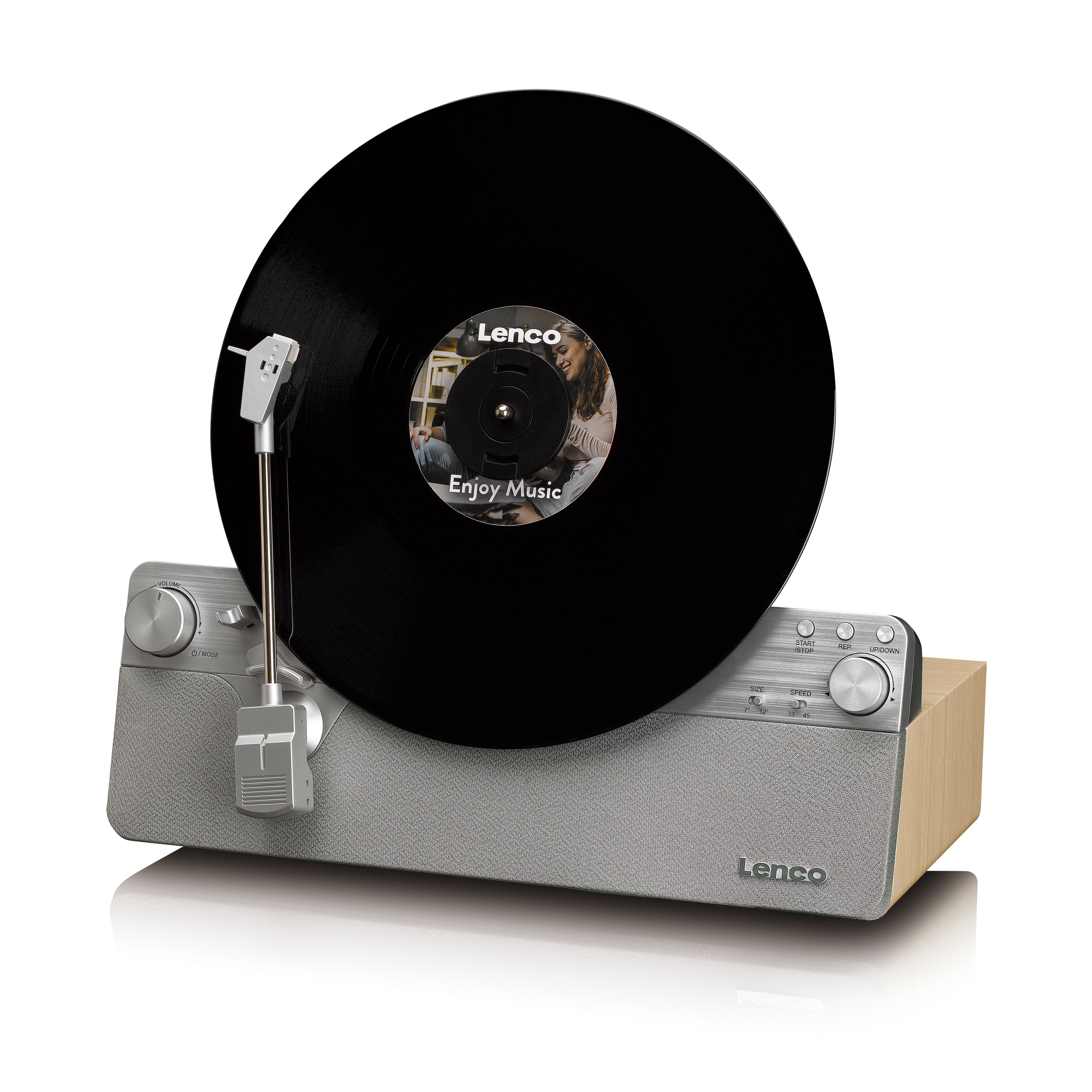 Vollautomatischer vertikaler Plattenspieler mit eingebauten Lautsprechern und Bluetooth® Silver