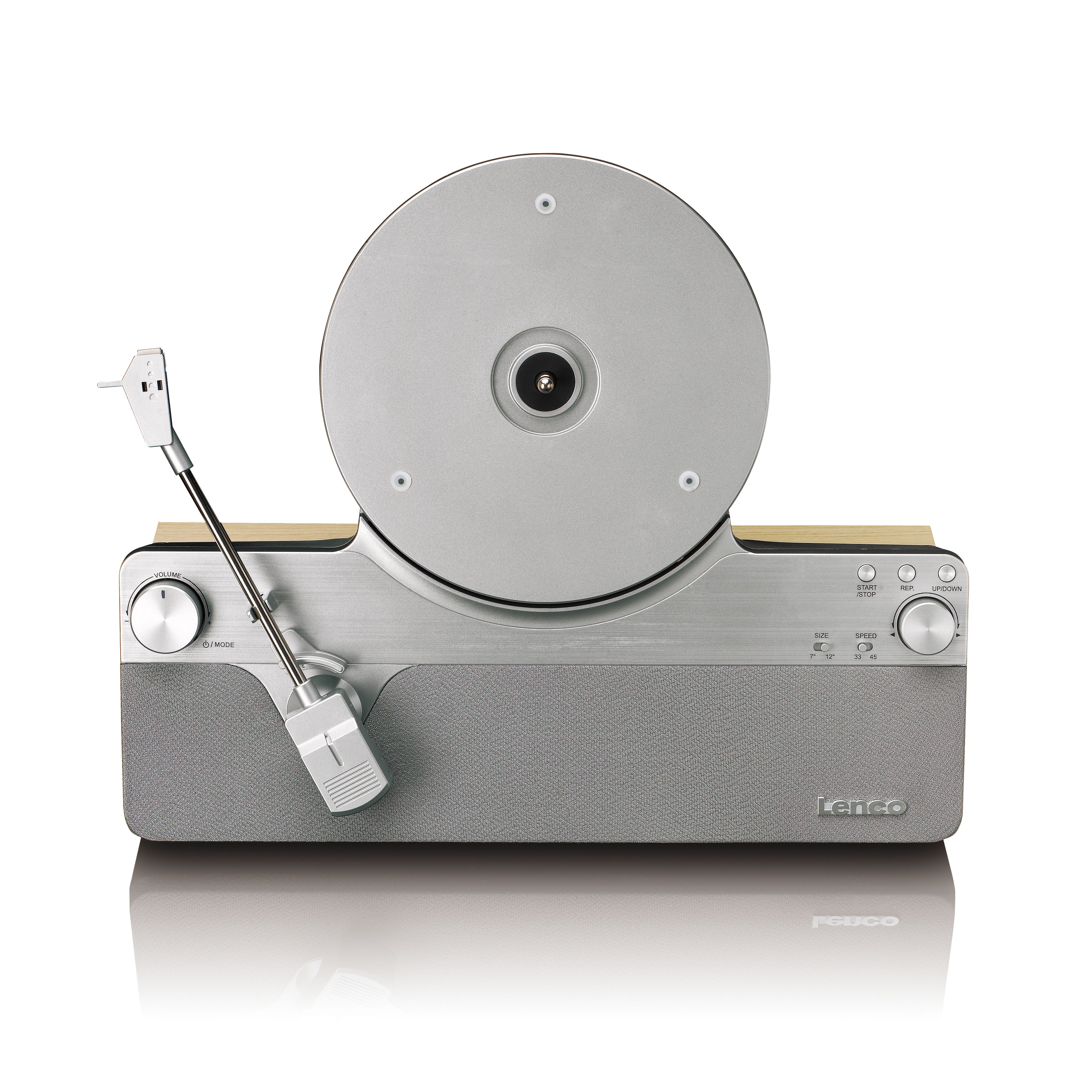 Vollautomatischer vertikaler Plattenspieler mit eingebauten Lautsprechern und Bluetooth® Silver