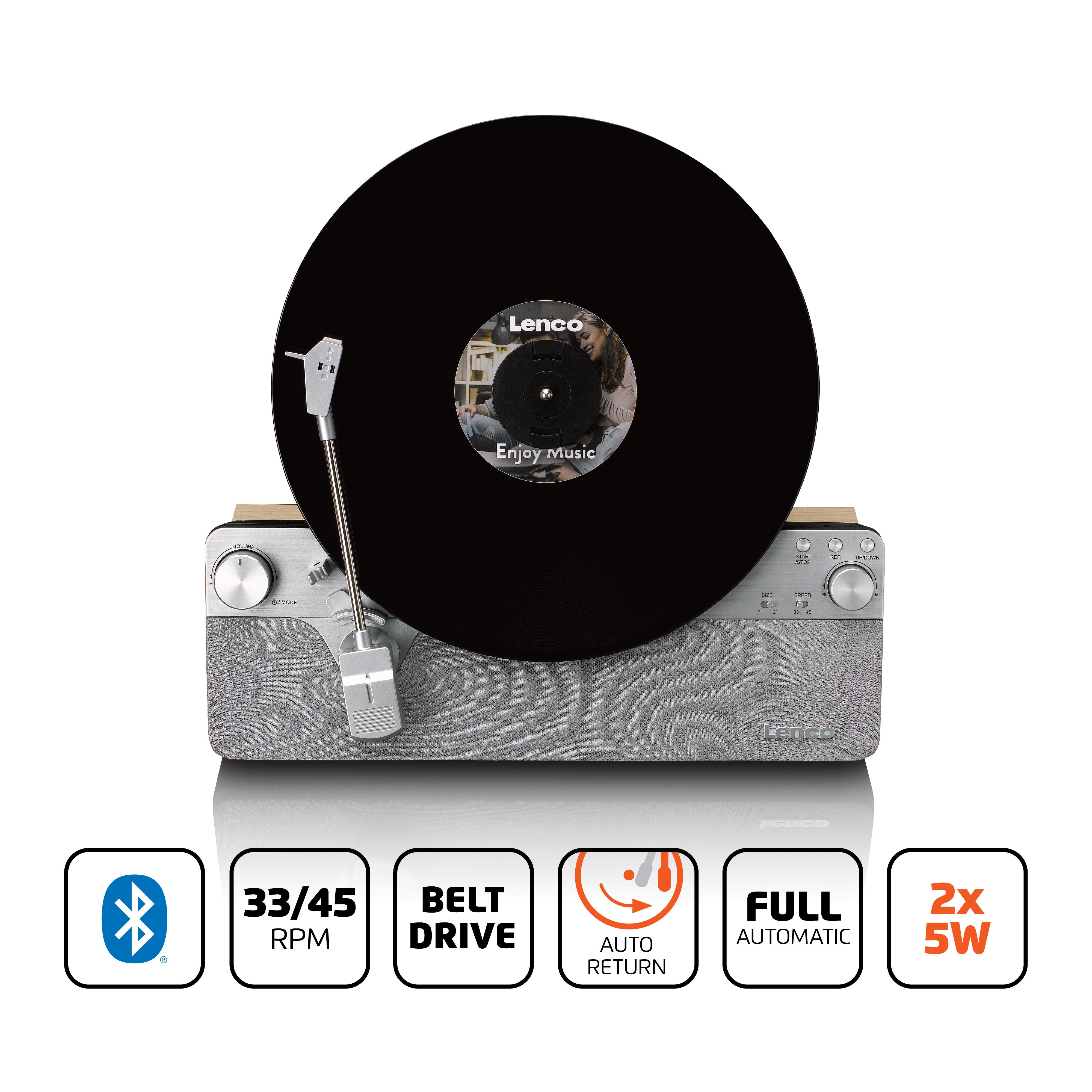 Vollautomatischer vertikaler Plattenspieler mit eingebauten Lautsprechern und Bluetooth® Silver