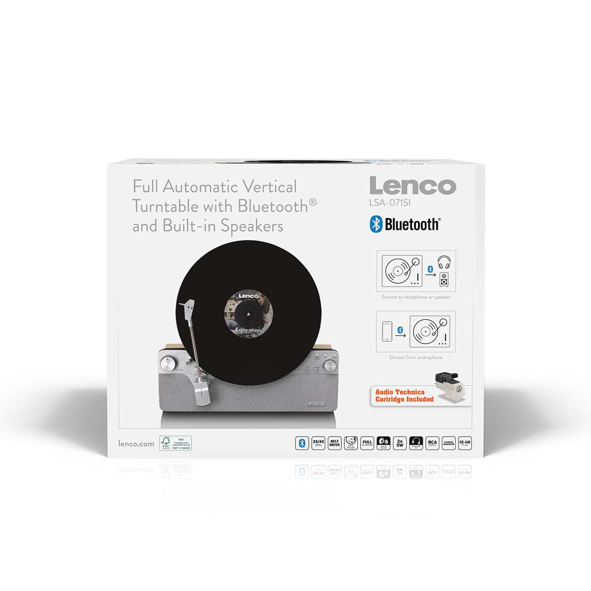Vollautomatischer vertikaler Plattenspieler mit eingebauten Lautsprechern und Bluetooth® Silver
