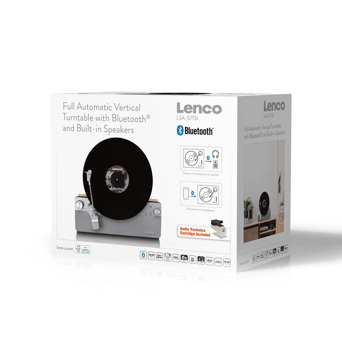 Vollautomatischer vertikaler Plattenspieler mit eingebauten Lautsprechern und Bluetooth® Silver