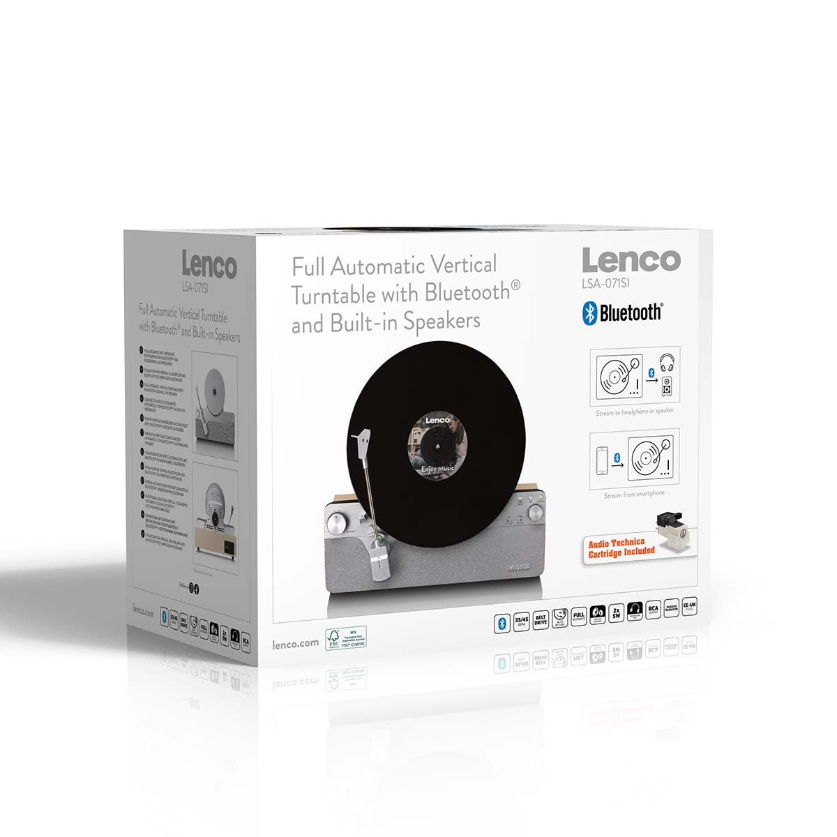 Vollautomatischer vertikaler Plattenspieler mit eingebauten Lautsprechern und Bluetooth® Silver