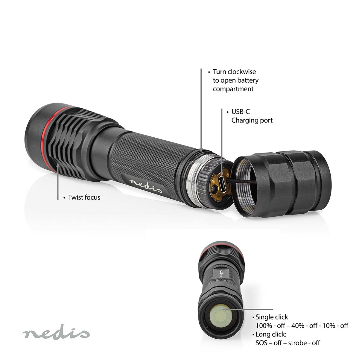 LED-Taschenlampe | Batteriebetrieben | 3.7 V DC | 10 W | N/A | Batterien enthalten | Wiederaufladbar | Nennlichtstrom: 1000 lm | Lichtbereich: 200 m | Strahlungswinkel: 10 °