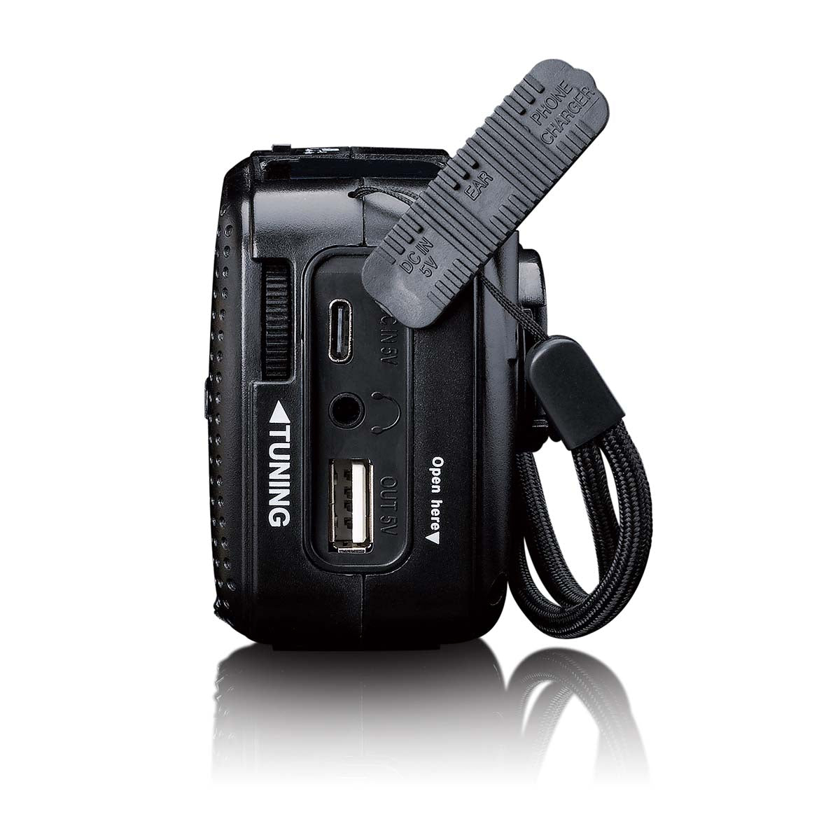 Portable wind-up emergency radio flashlight and power bank in one - Black
