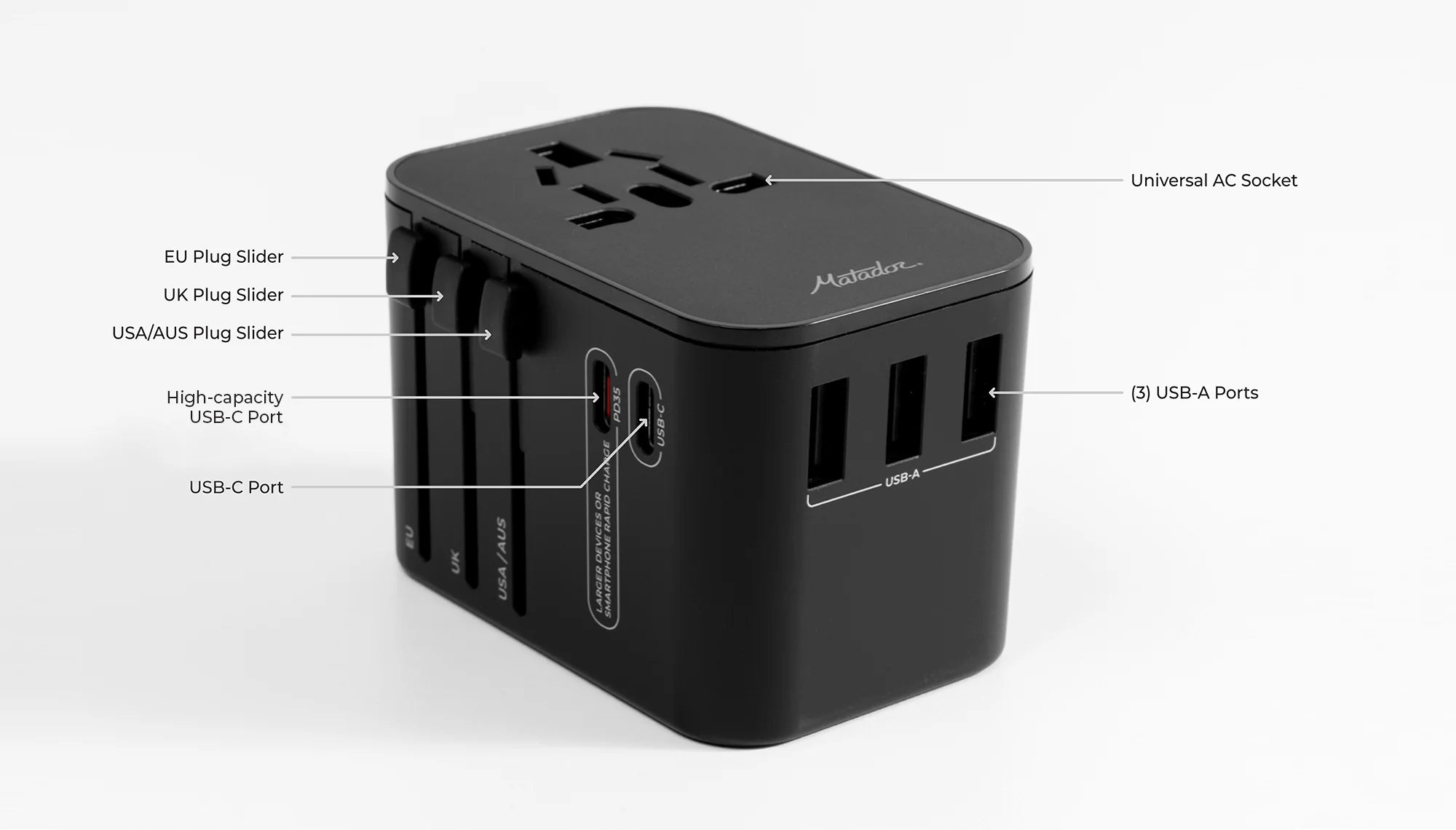 Matador - Reiseadapter für über 170 Länder mit USB-C PD 35W - Global Travel Adapter (black)