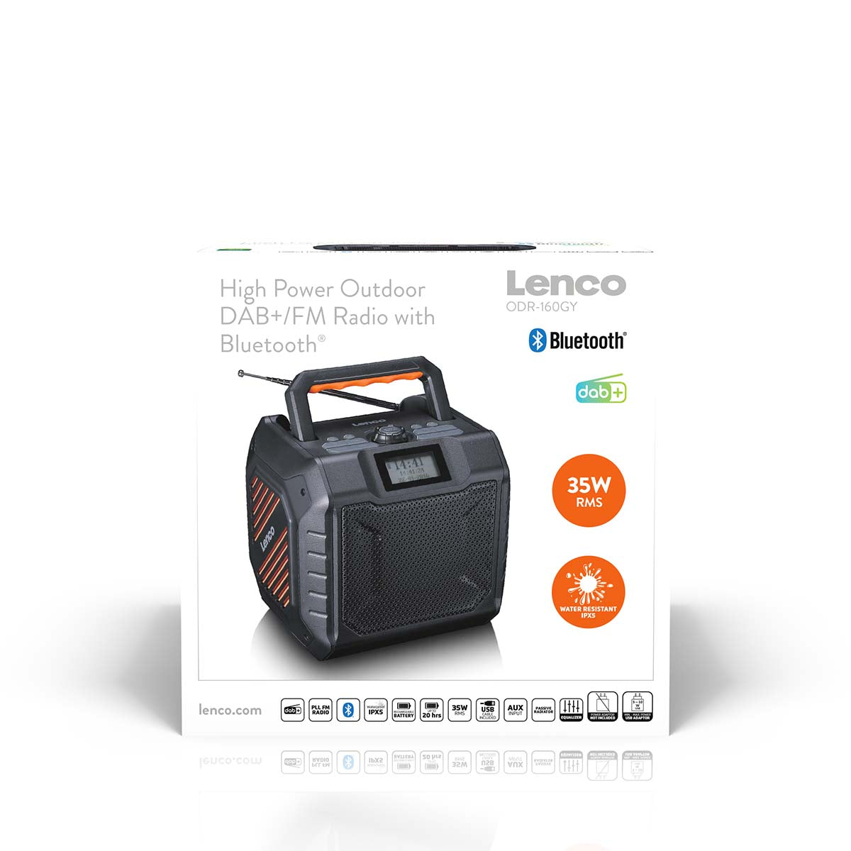 Leistungsstarkes tragbares DAB+/FM-Radio für den Außenbereich mit Bluetooth® IPX5 wasserdicht Grau