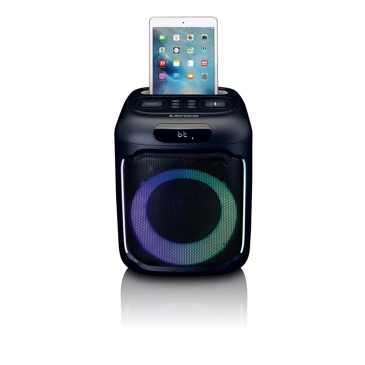 Kompakter IPX4 Bluetooth® Party-Lautsprecher mit drahtlosem Mikrofon