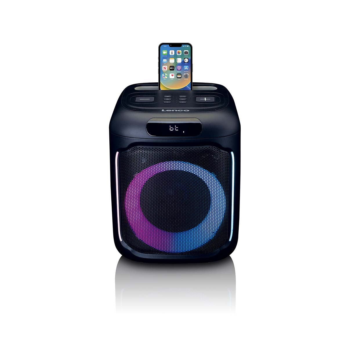 Kompakter IPX4 Bluetooth® Party-Lautsprecher mit drahtlosem Mikrofon