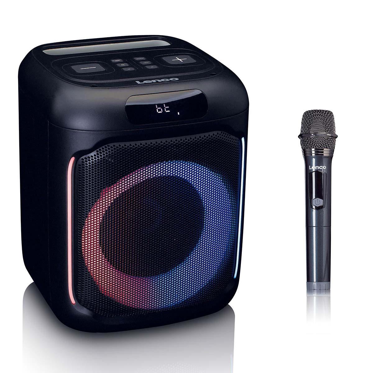 Kompakter IPX4 Bluetooth® Party-Lautsprecher mit drahtlosem Mikrofon