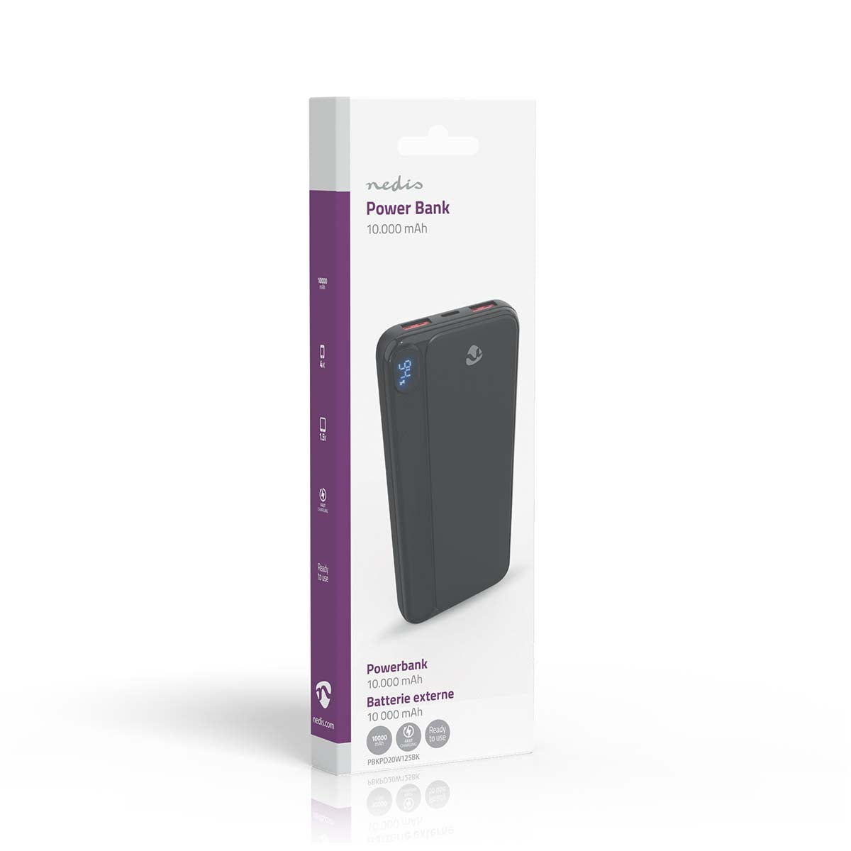 powerbank | 10000 mAh | 1.5 / 1.67 / 2.0 / 2.22 / 3.0 A | Anzahl der Ausgänge: 3 | Ausgangsanschluss: 1x USB-C™ / 2x USB-A | Eingangsverbindung: 1x USB-C™ | PD3.0 20W | Lithium-Polymer | Anzeige