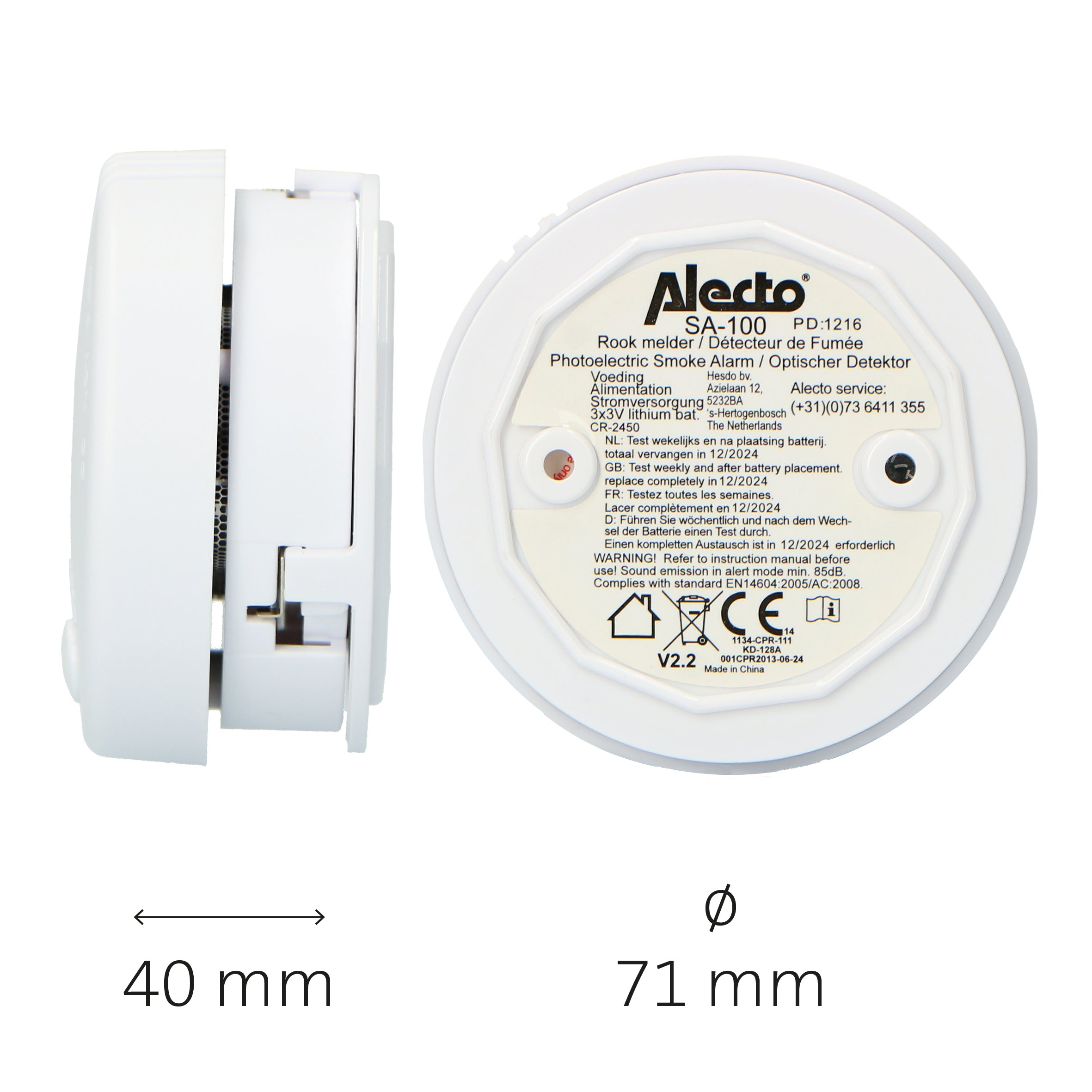 Mini-Rauchmelder 5-Jahres-Batterie 2er-Pack Weiß