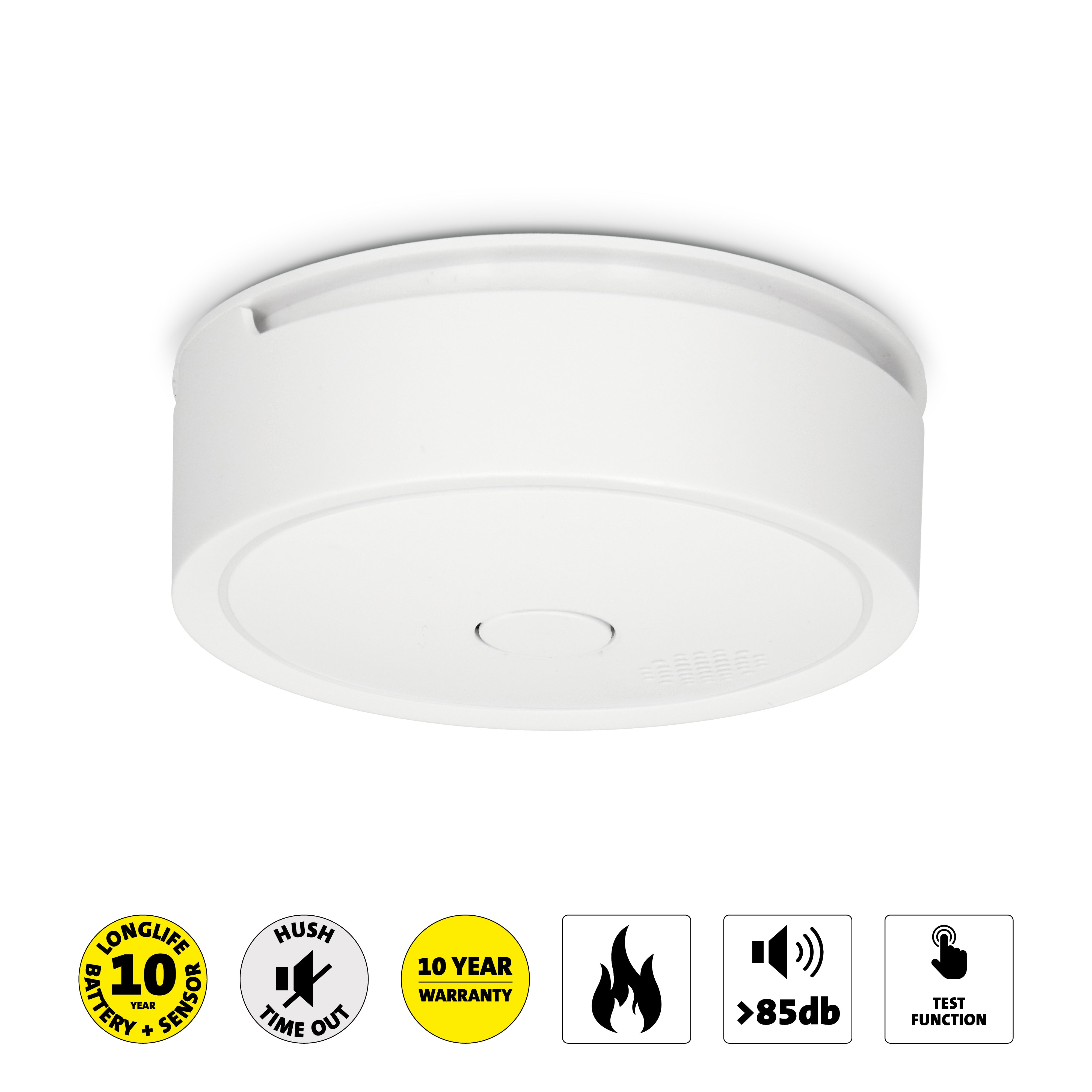 Drahtlos anschließbarer Rauchmelder 10 Jahre Weiß