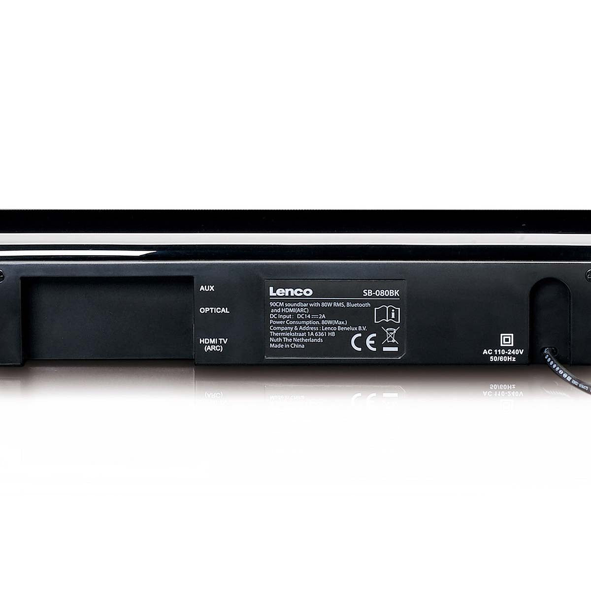 90cm Soundbar mit 80W RMS, Bluetooth, USB, integriertem Subwoofer und HDMI (ARC)