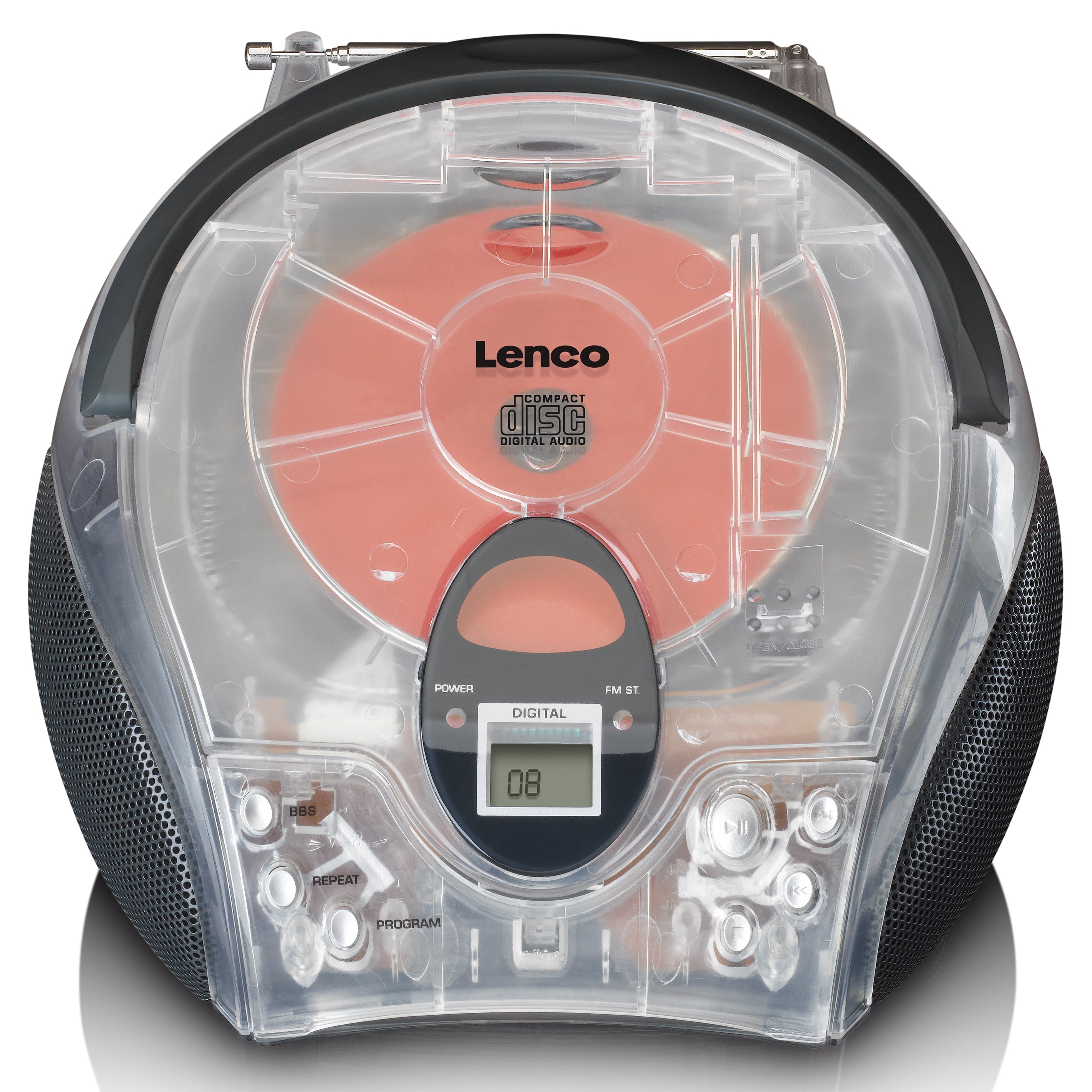 Tragbares Stereo-FM-Radio mit CD-Player Transparent