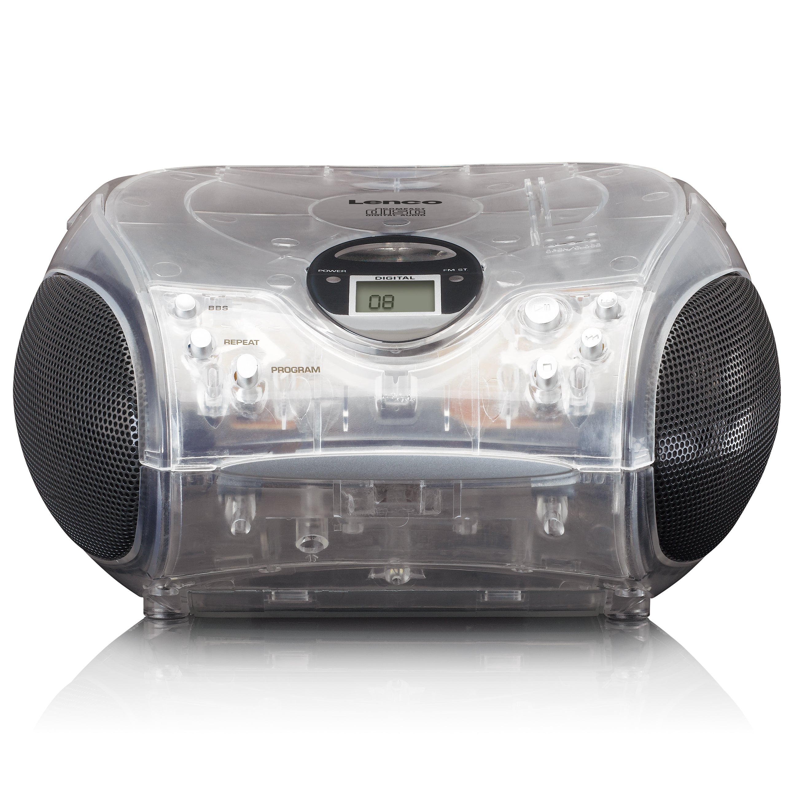 Tragbares Stereo-FM-Radio mit CD-Player Transparent