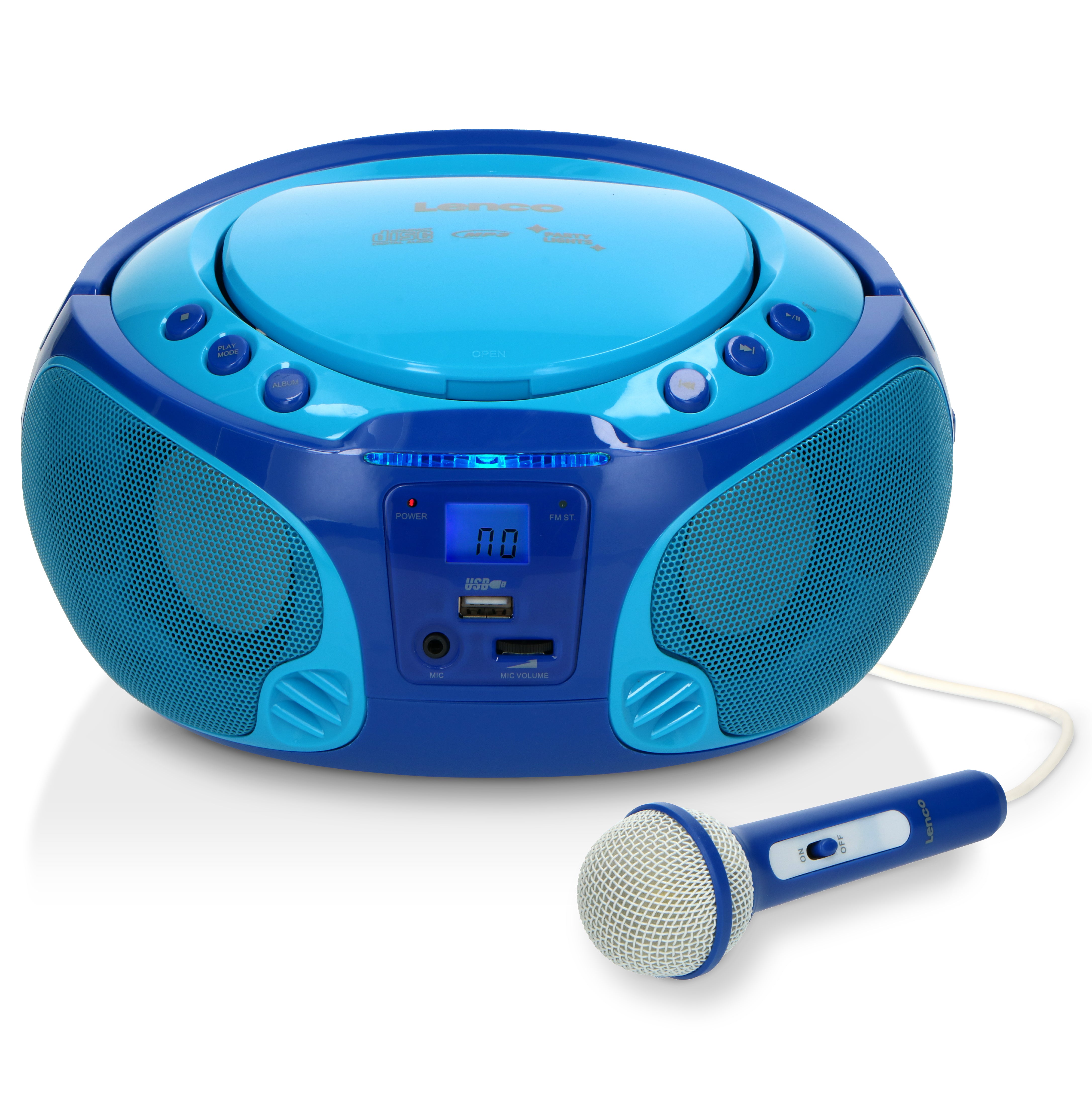 Tragbares FM Radio CD/MP3/USB Mikrofon & Lichteffekte Blau