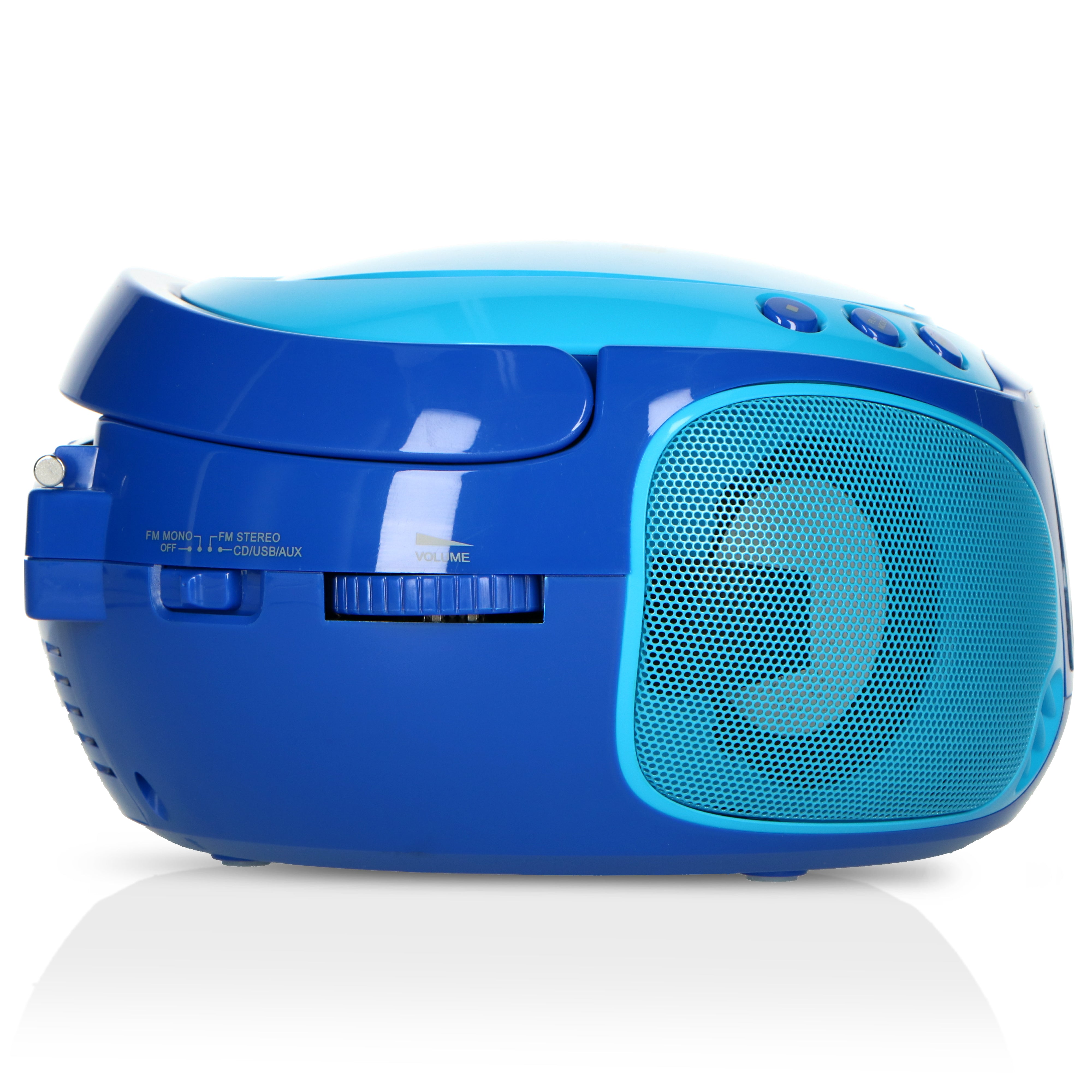 Tragbares FM Radio CD/MP3/USB Mikrofon & Lichteffekte Blau