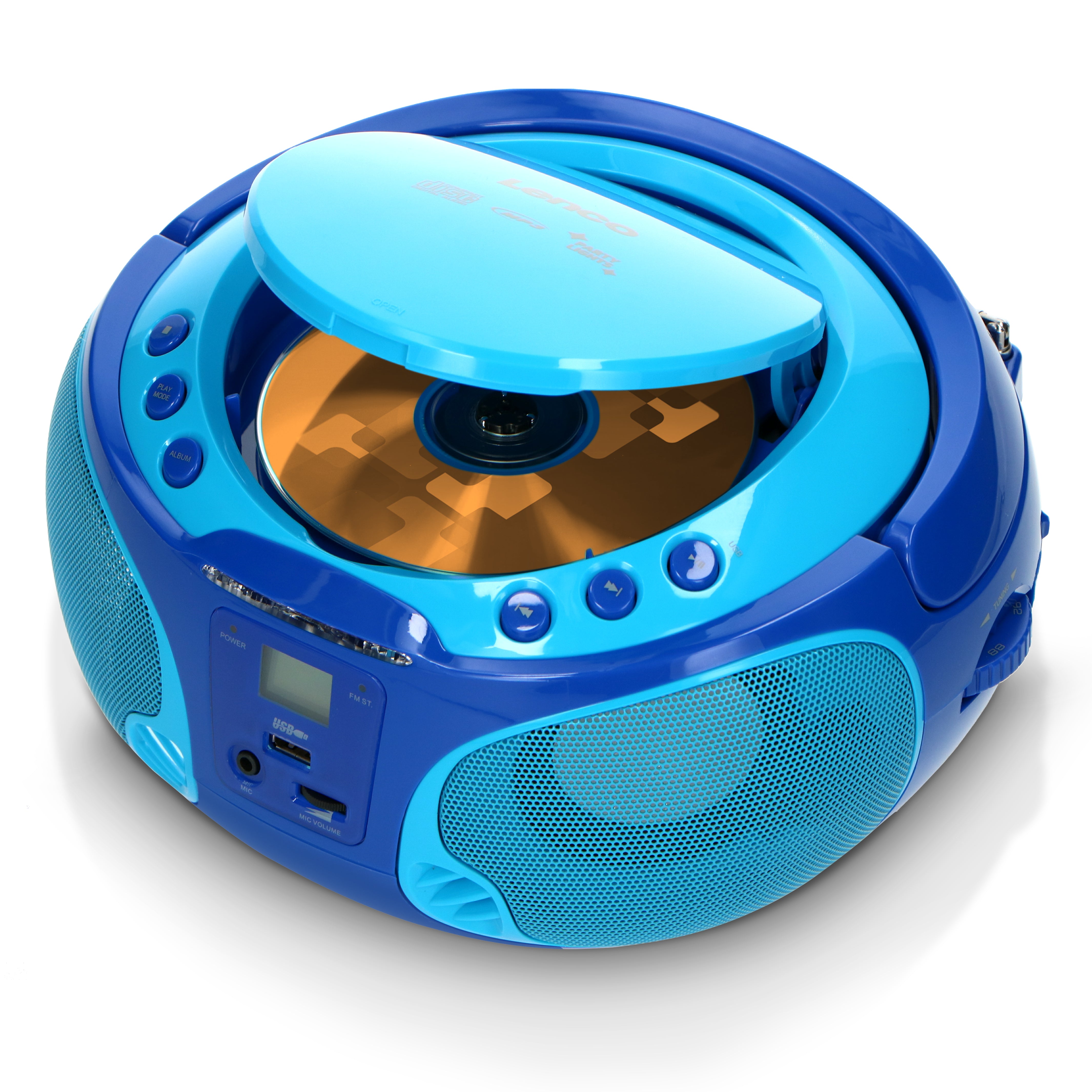 Tragbares FM Radio CD/MP3/USB Mikrofon & Lichteffekte Blau