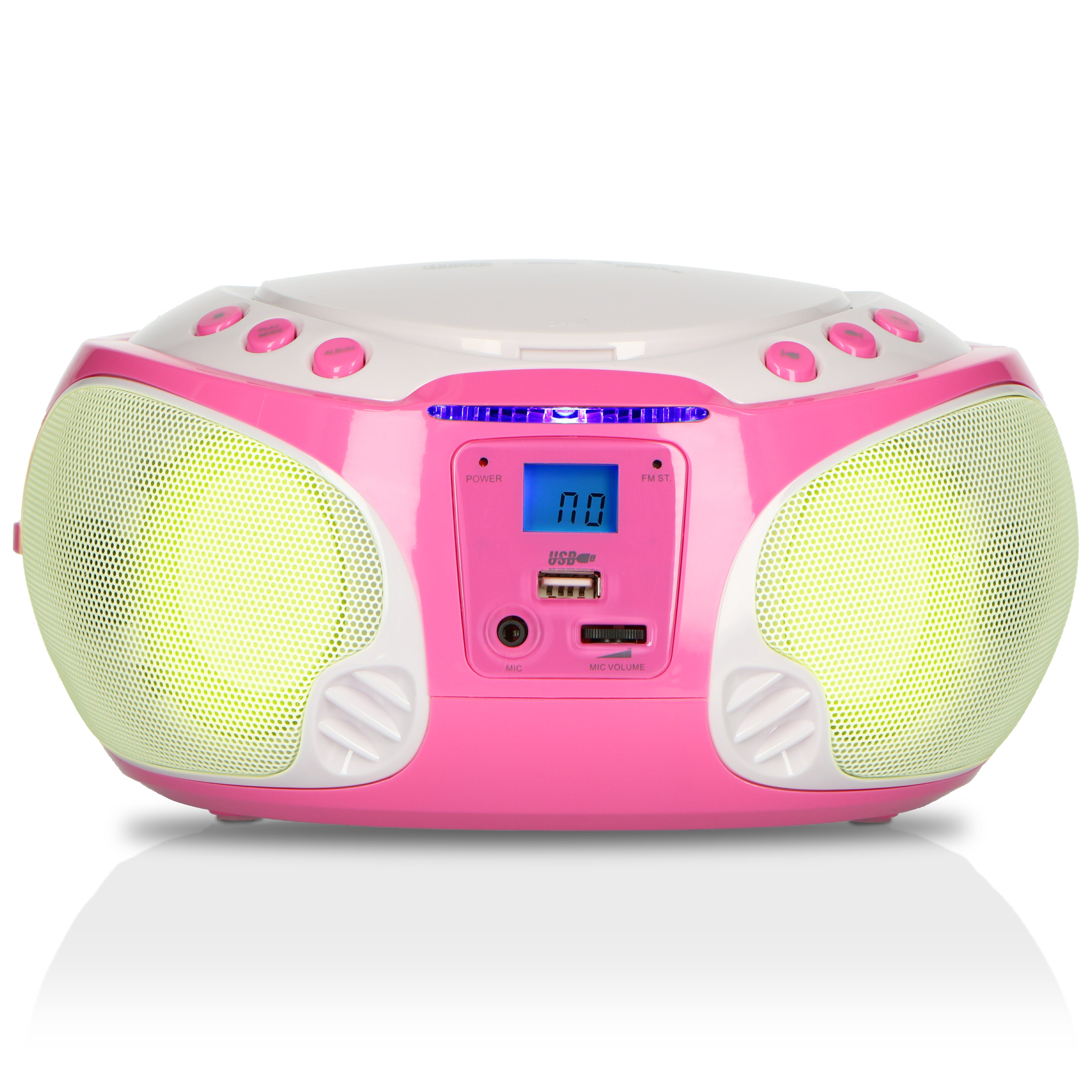 Tragbares FM Radio CD/MP3/USB Mikrofon & Lichteffekte Rosa