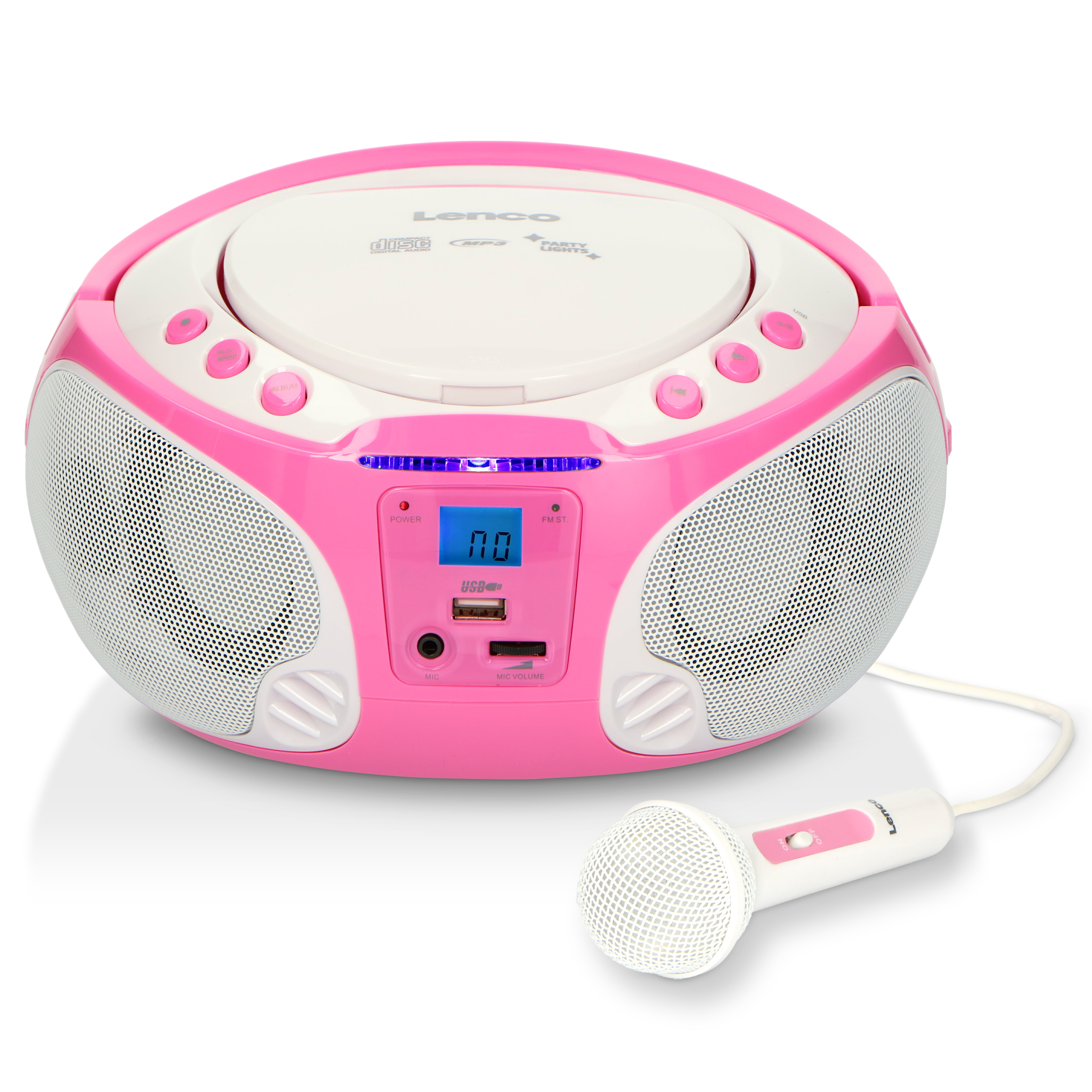 Tragbares FM Radio CD/MP3/USB Mikrofon & Lichteffekte Rosa