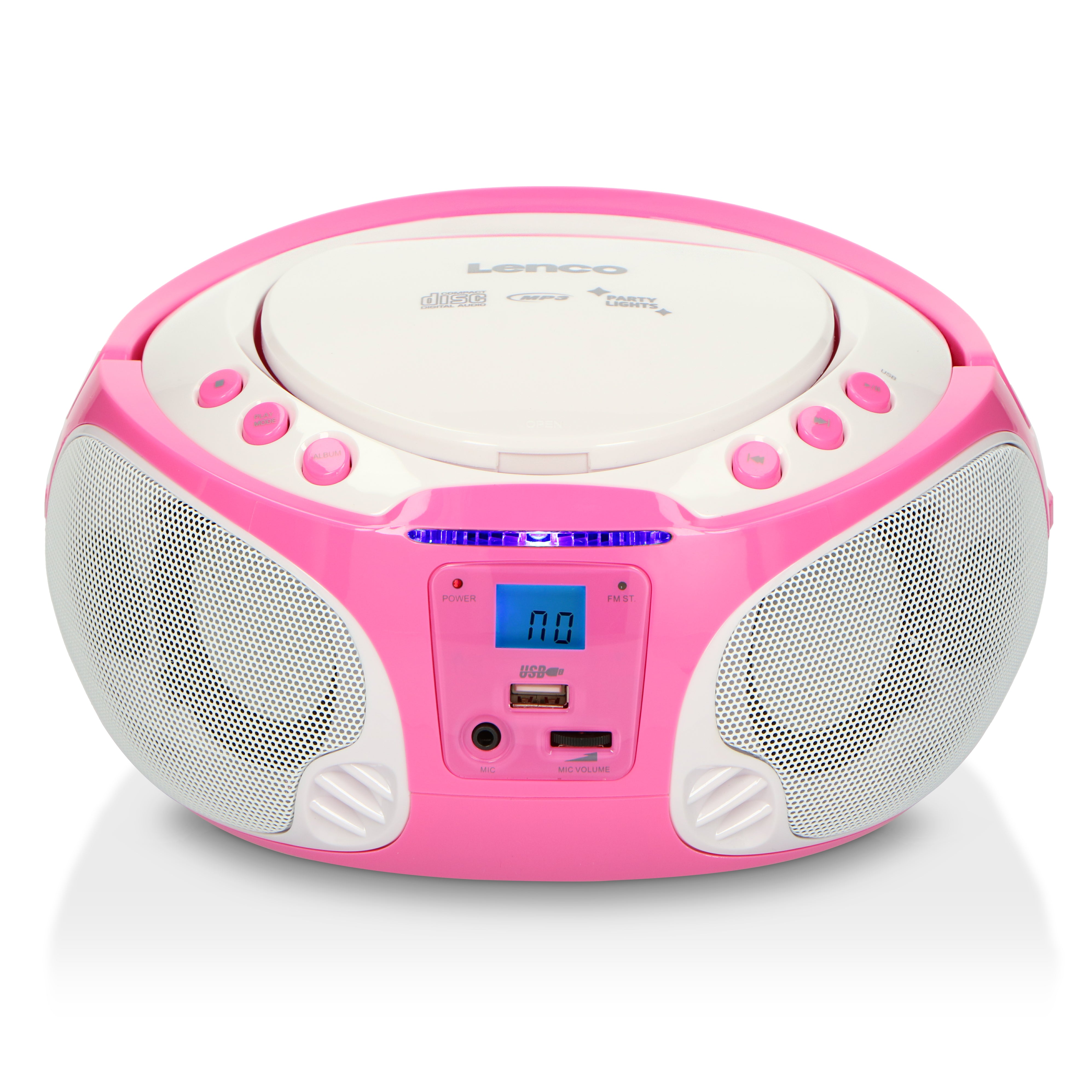 Tragbares FM Radio CD/MP3/USB Mikrofon & Lichteffekte Rosa