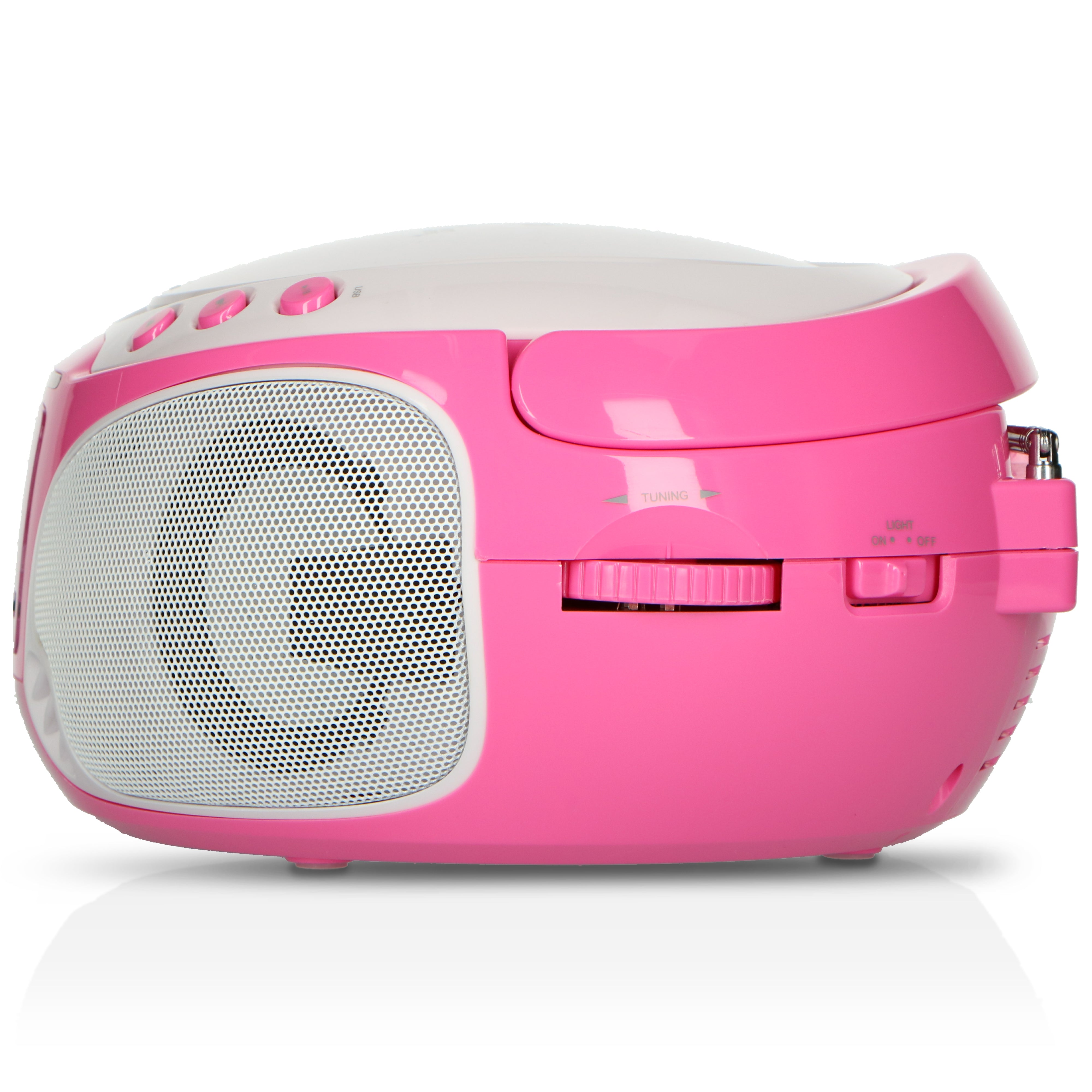 Tragbares FM Radio CD/MP3/USB Mikrofon & Lichteffekte Rosa